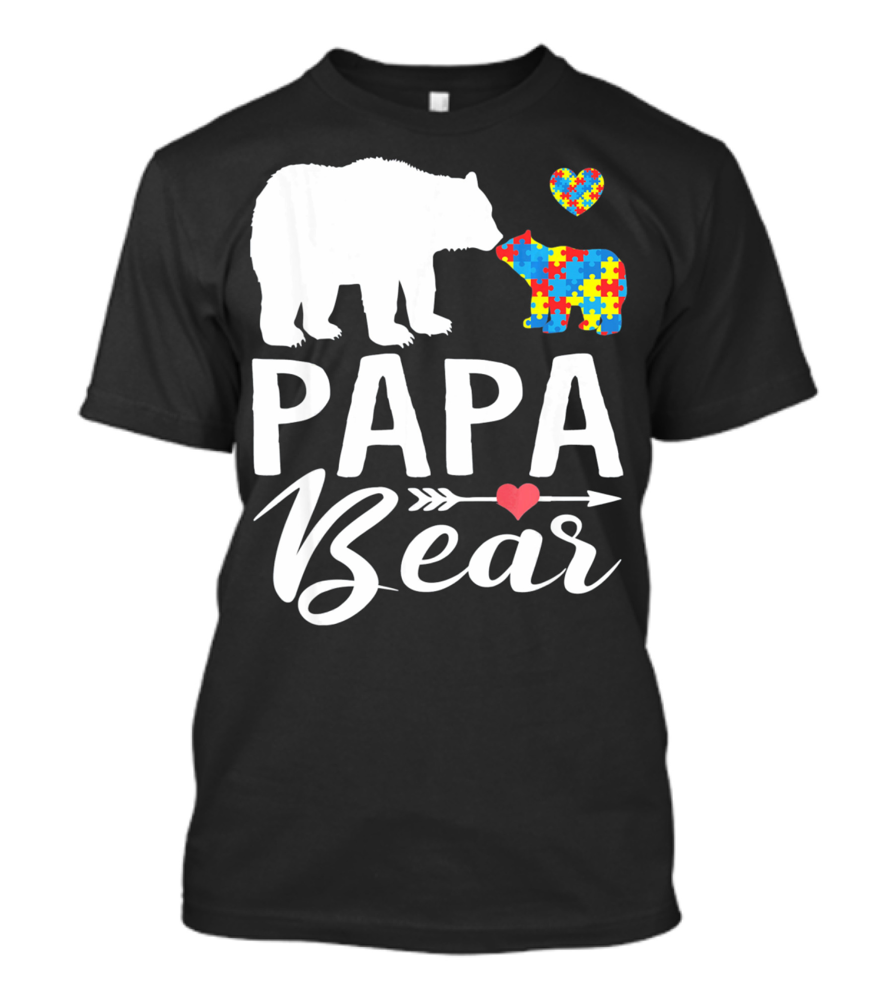 Papa Bear Autism Awareness Love Puzzle Heart Bear T-Shirt