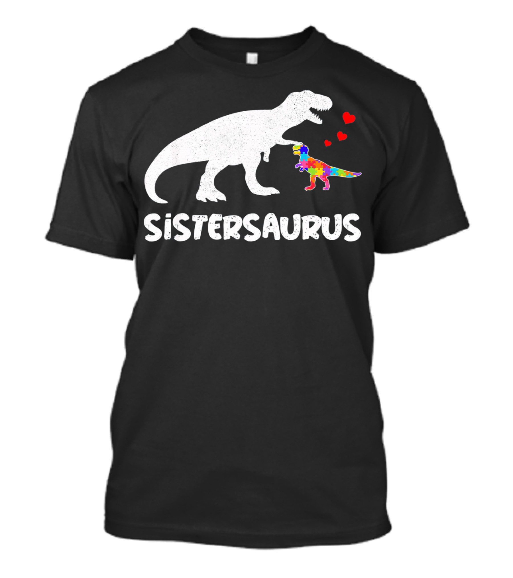 Sistersaurus Dinosaur Rainbow Puzzle Hearts T-Shirt