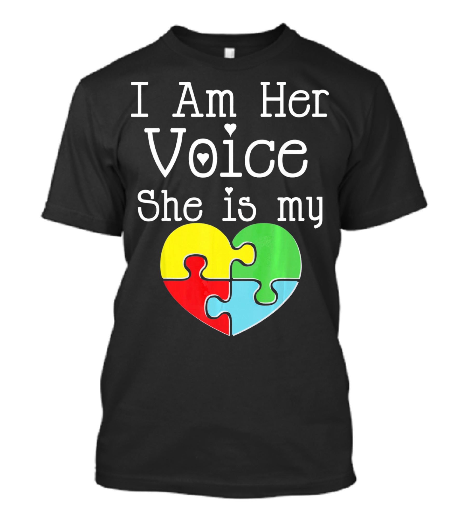 I Am Her Voice She Is My Heart Autism Puzzle Heart T-Shirt