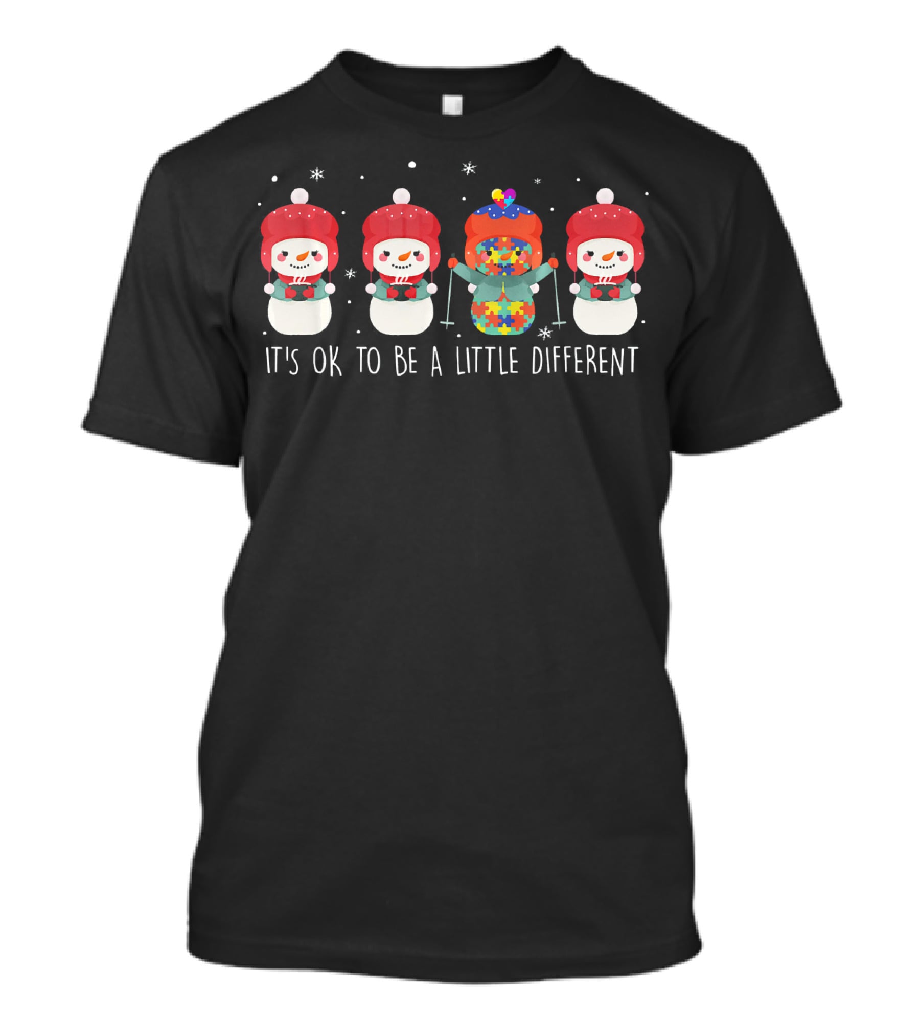 Snowman It's OK To Be A Little Different Autism Puzzle Piece Bowtie T-Shirt