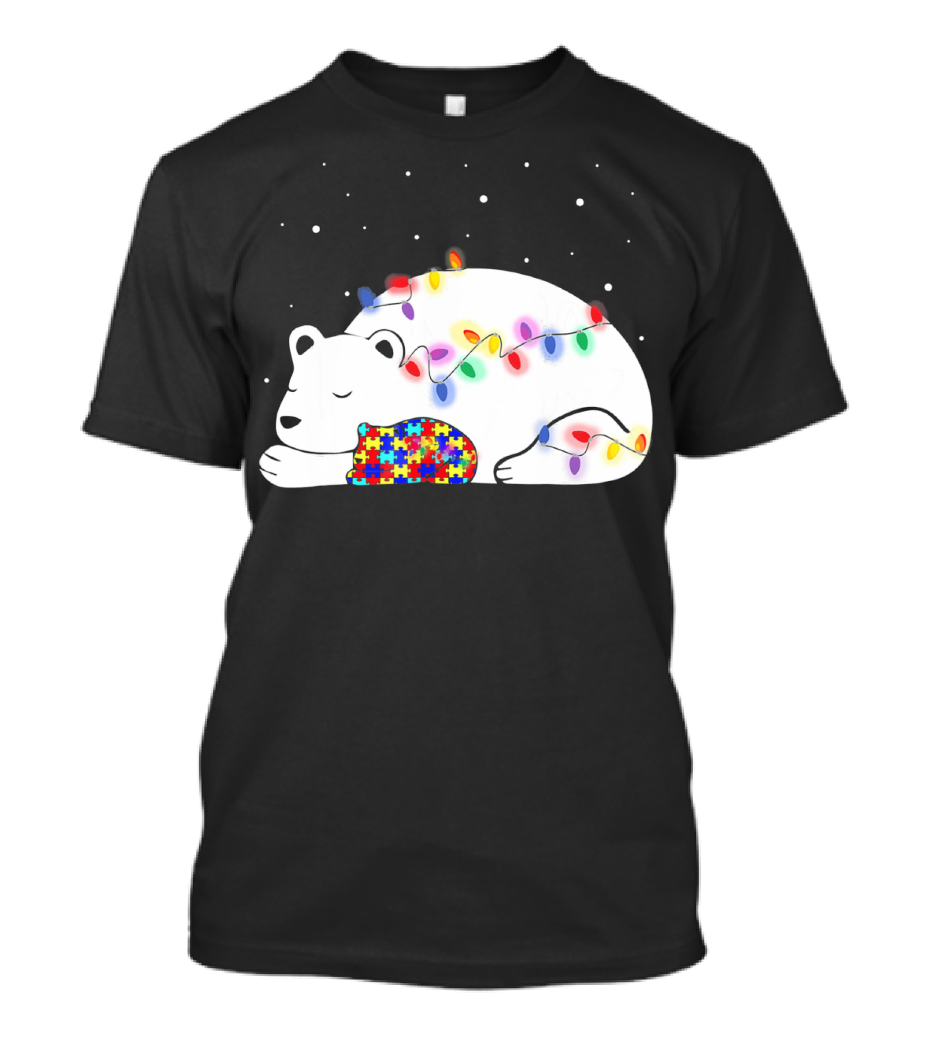 Autism Awareness Mama Bear Christmas Lights Puzzle T-Shirt