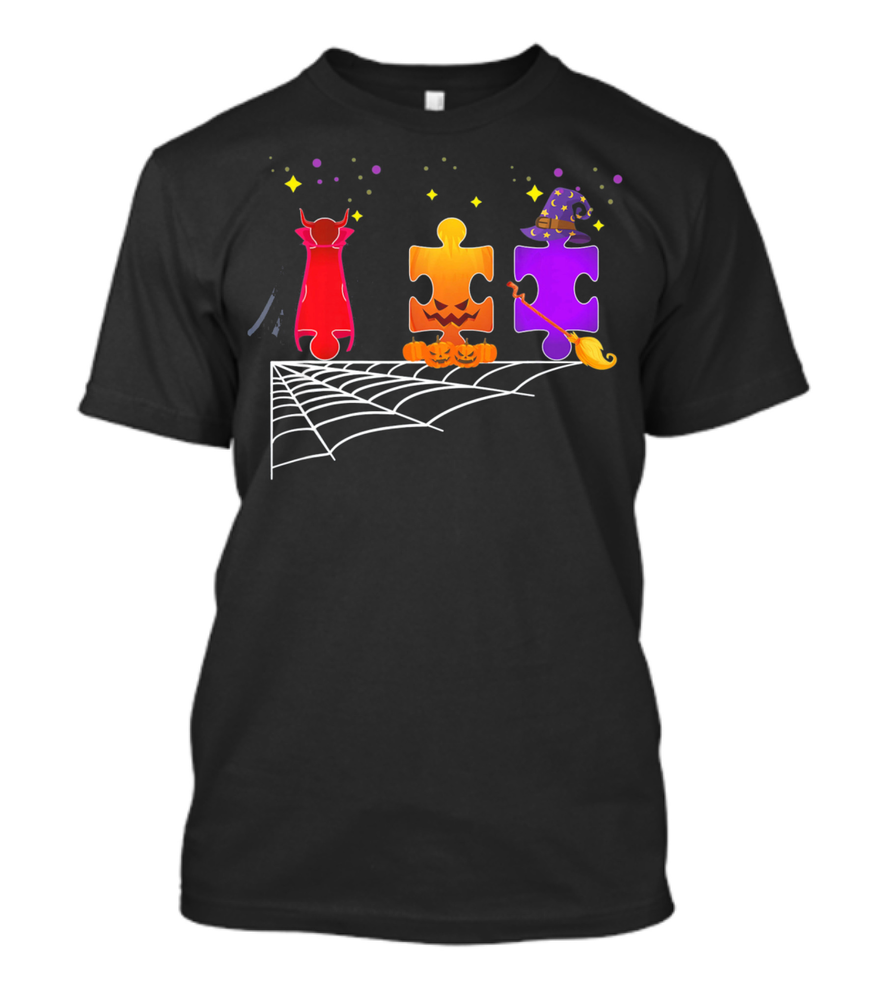 Autism Puzzle Pieces Halloween Witch And Vampire T-Shirt