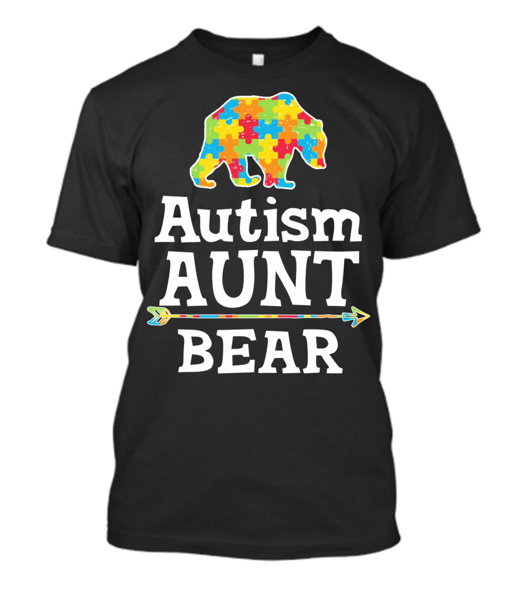 Autism Awareness Aunt Bear Puzzle Pattern Arrow T-Shirt