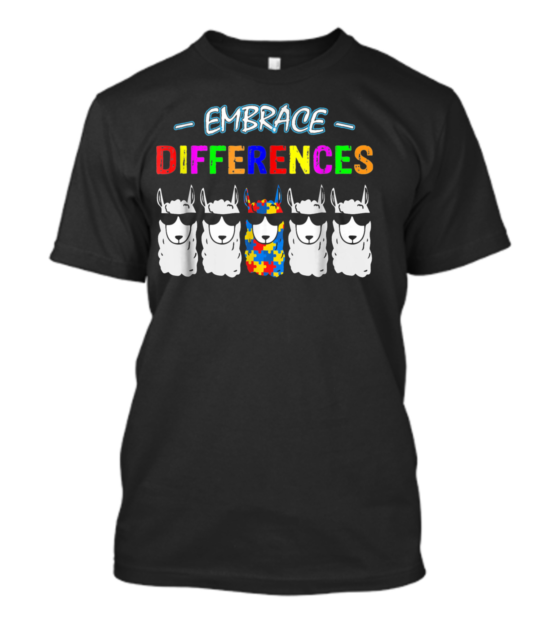 Embrace Differences Llama Autism Awareness Puzzle T-Shirt