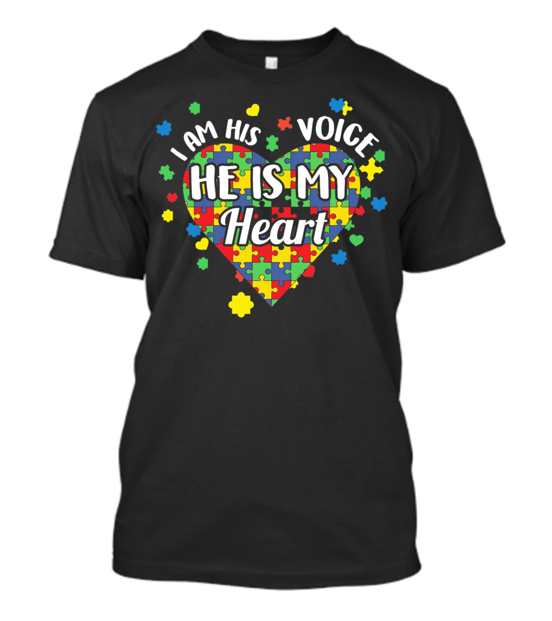 I Am His Voice He Is My Heart Autism Awareness Puzzle Heart T-Shirt