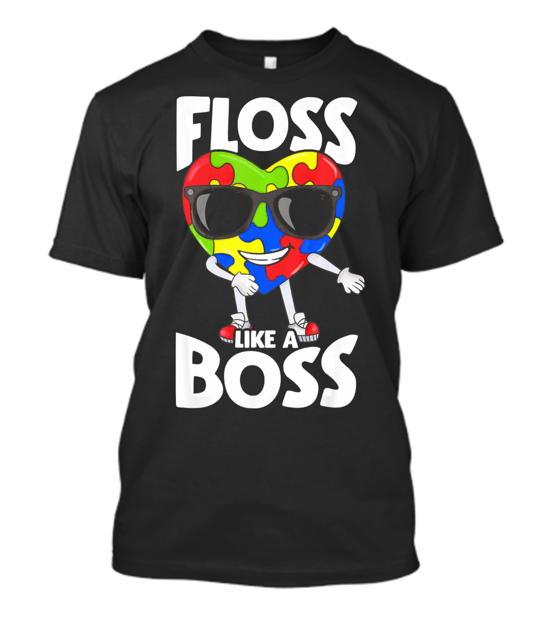 Autism Awareness Floss Like A Boss Puzzle Heart Wearing Sunglasses T-Shirt