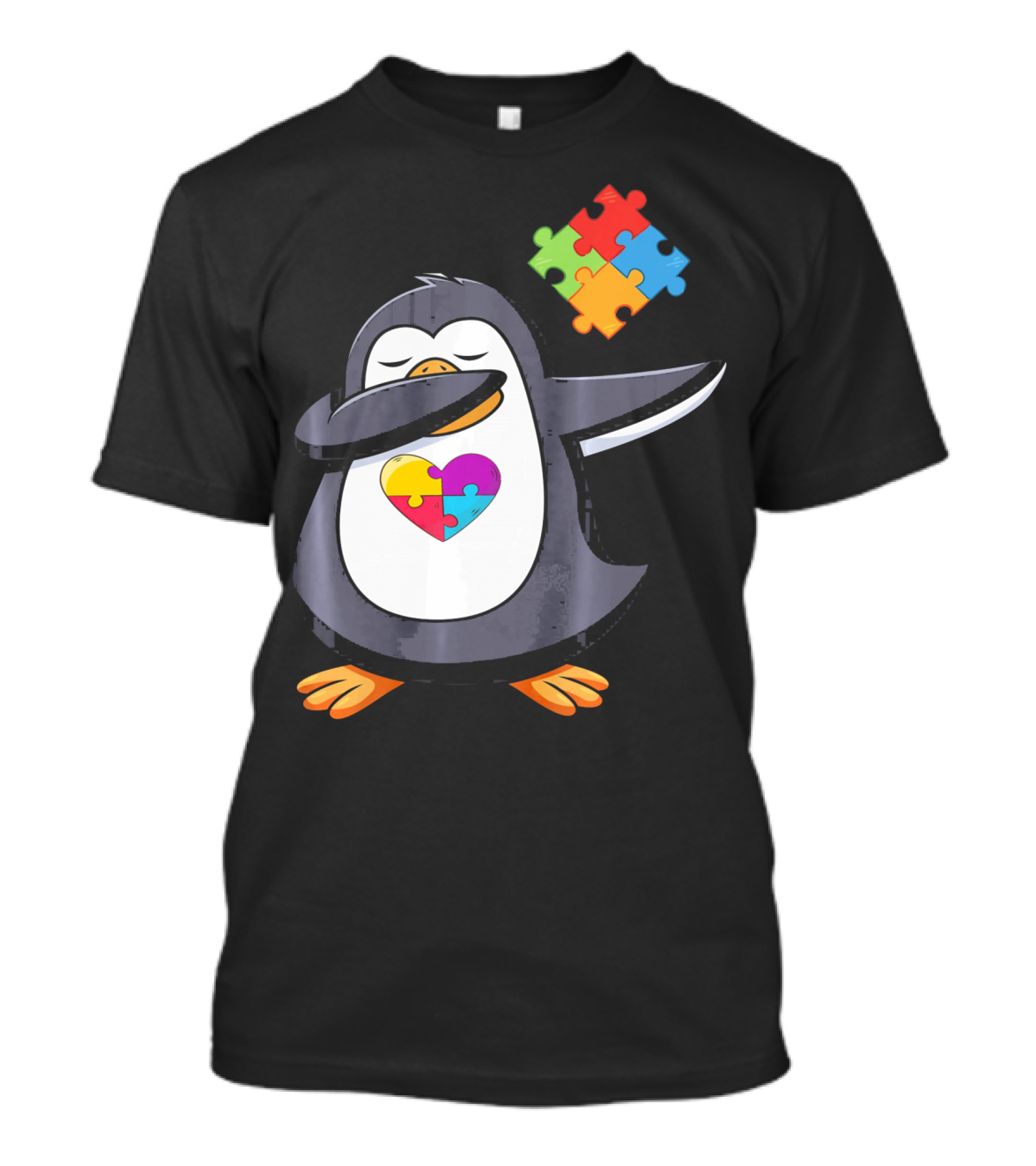 Penguin Dab Puzzle Piece Heart Autism Awareness T-Shirt