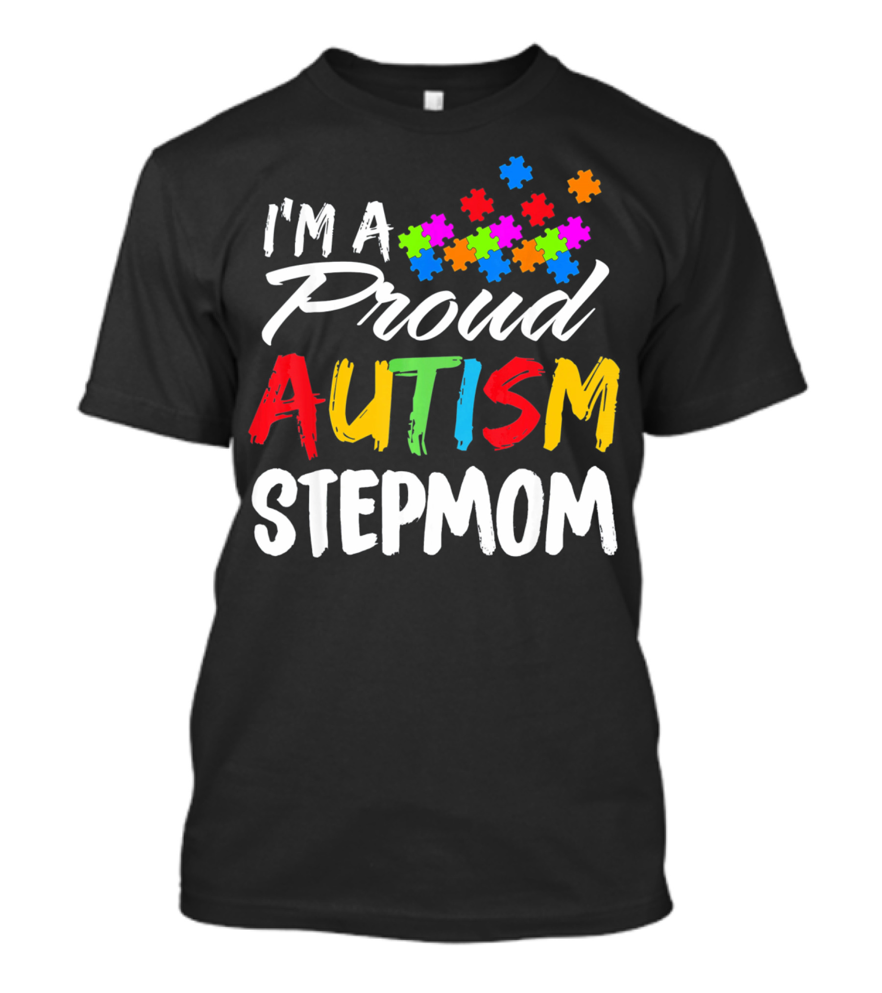 I'm A Proud Autism Stepmom Colorful Puzzle Pieces T-Shirt