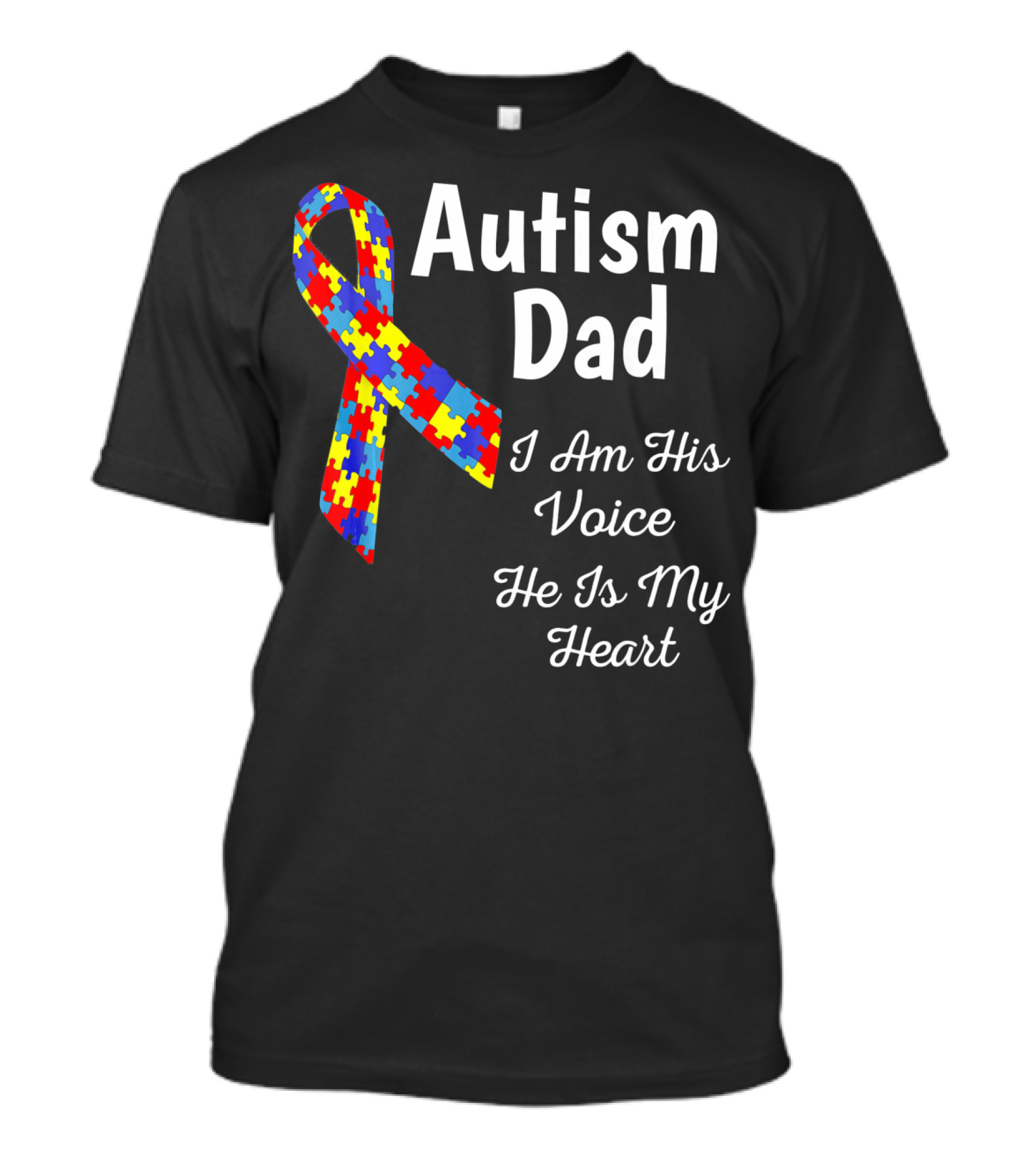 Autism Dad I Am His Voice He Is My Heart Puzzle T-Shirt