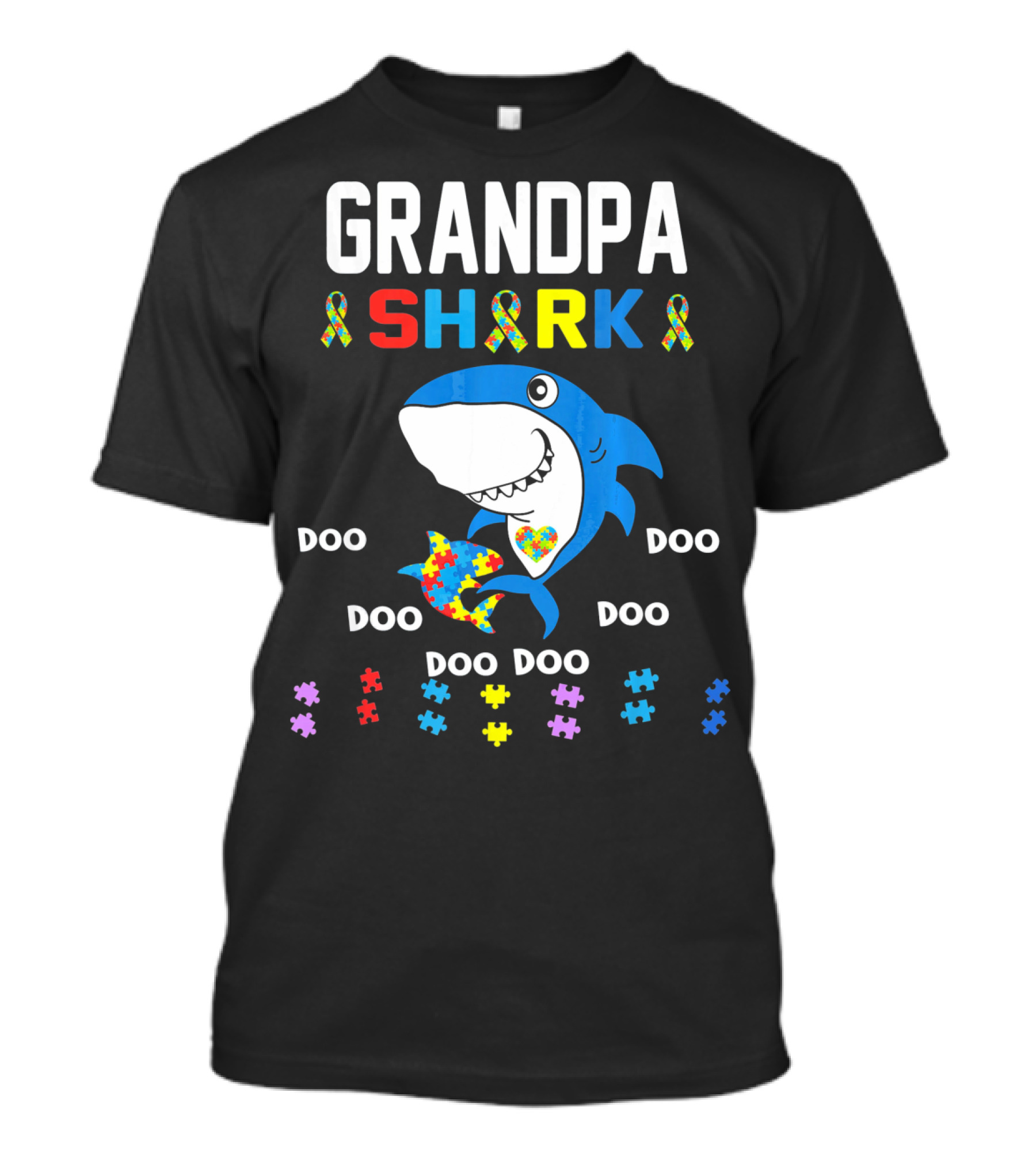 Grandpa Shark Autism Awareness Doo Doo Doo Puzzle T-Shirt