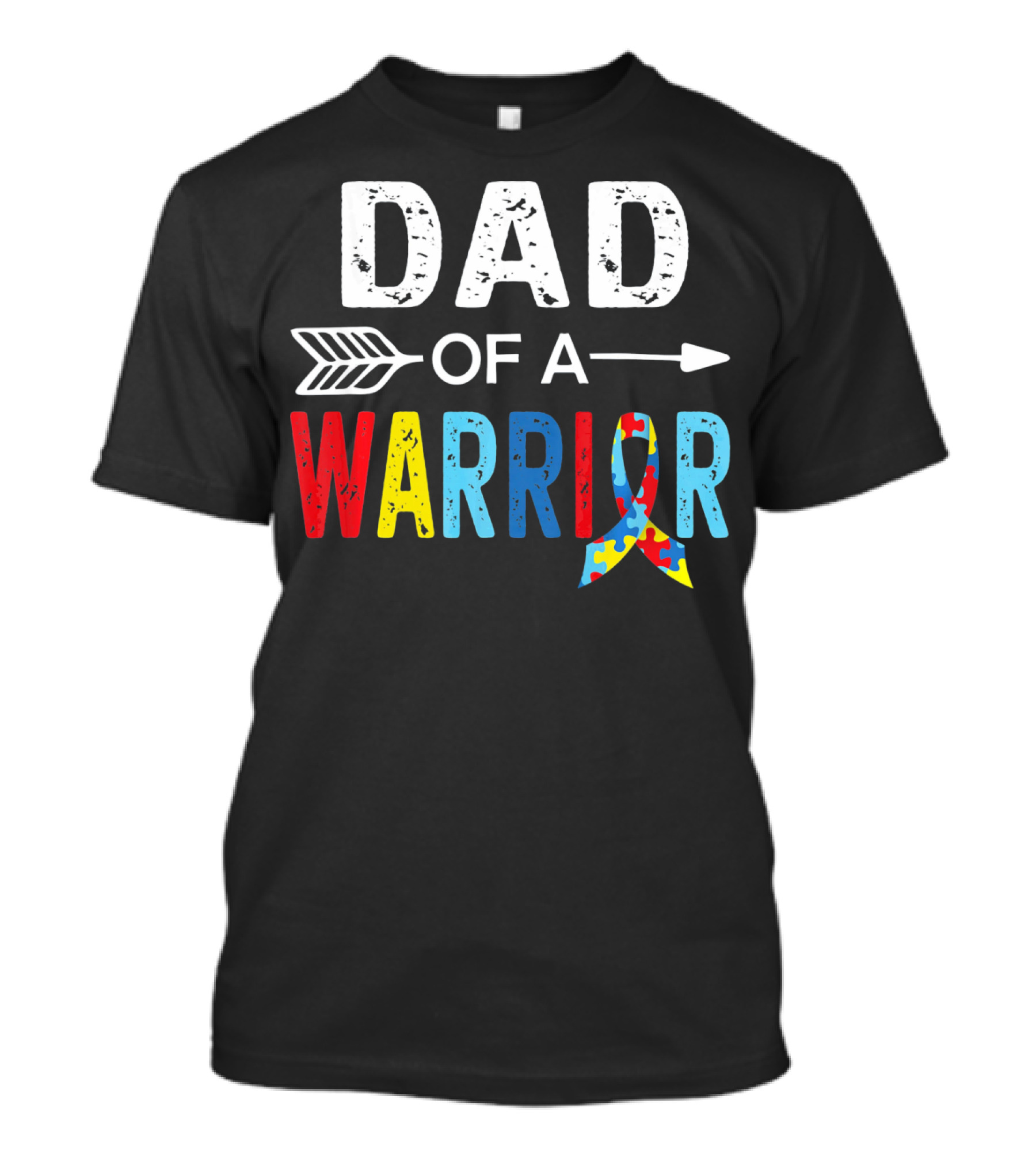 Dad Of A Warrior Autism Awareness Puzzle Ribbon Arrow T-Shirt