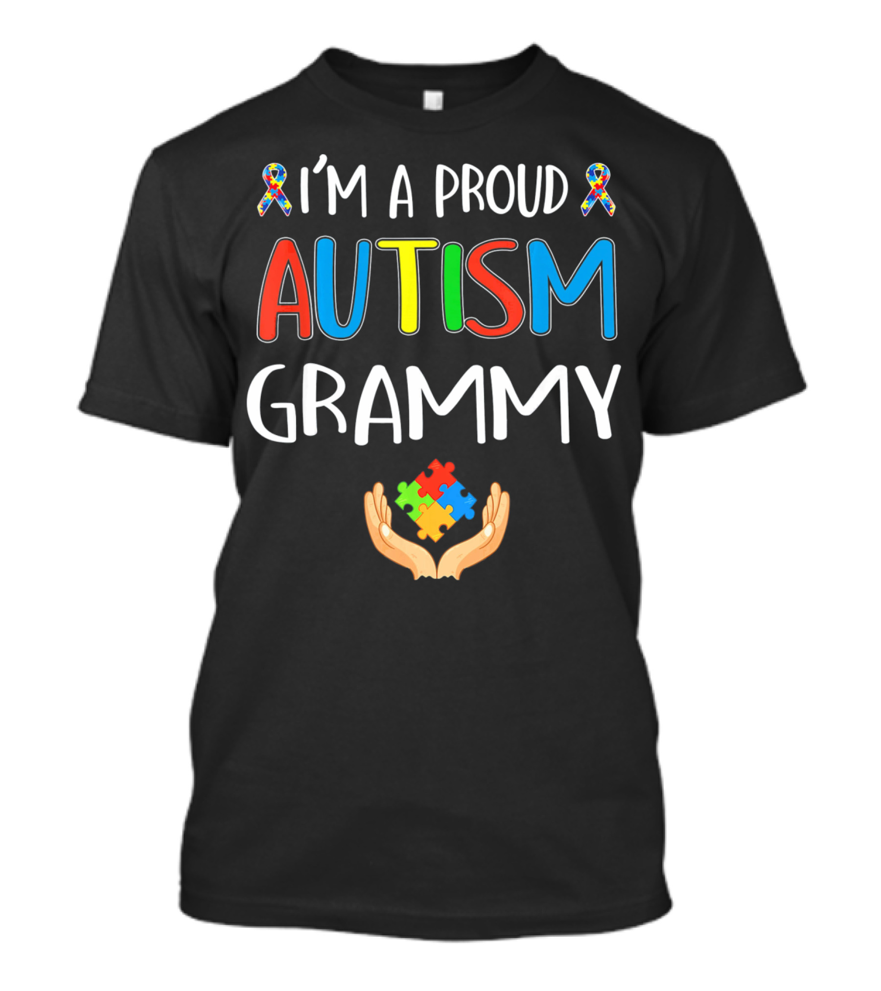 I'm A Proud Autism Grammy Awareness Puzzle Ribbon Hand T-Shirt