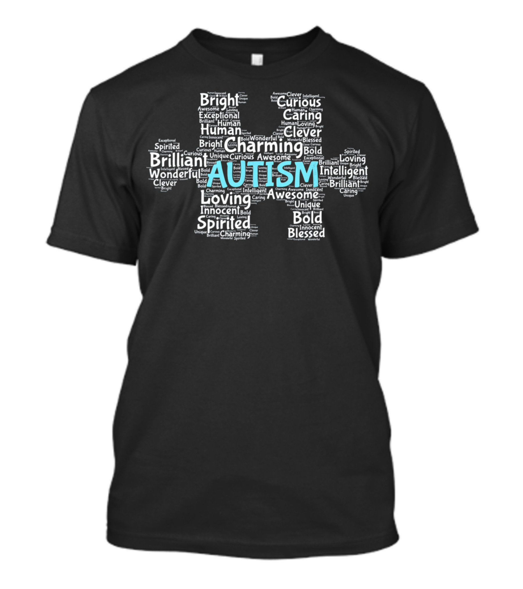 Autism Awareness Puzzle Piece Charming Brilliant Spirited Words T-Shirt