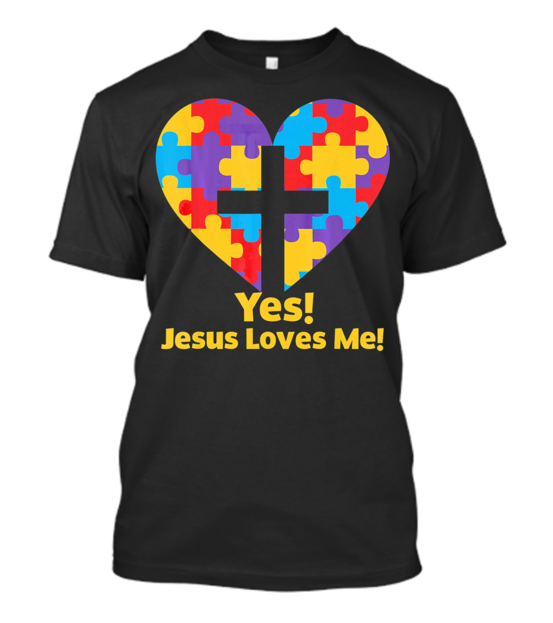 Yes Jesus Loves Me Autism Awareness Catholic Christian Cross Heart Puzzle T-Shirt