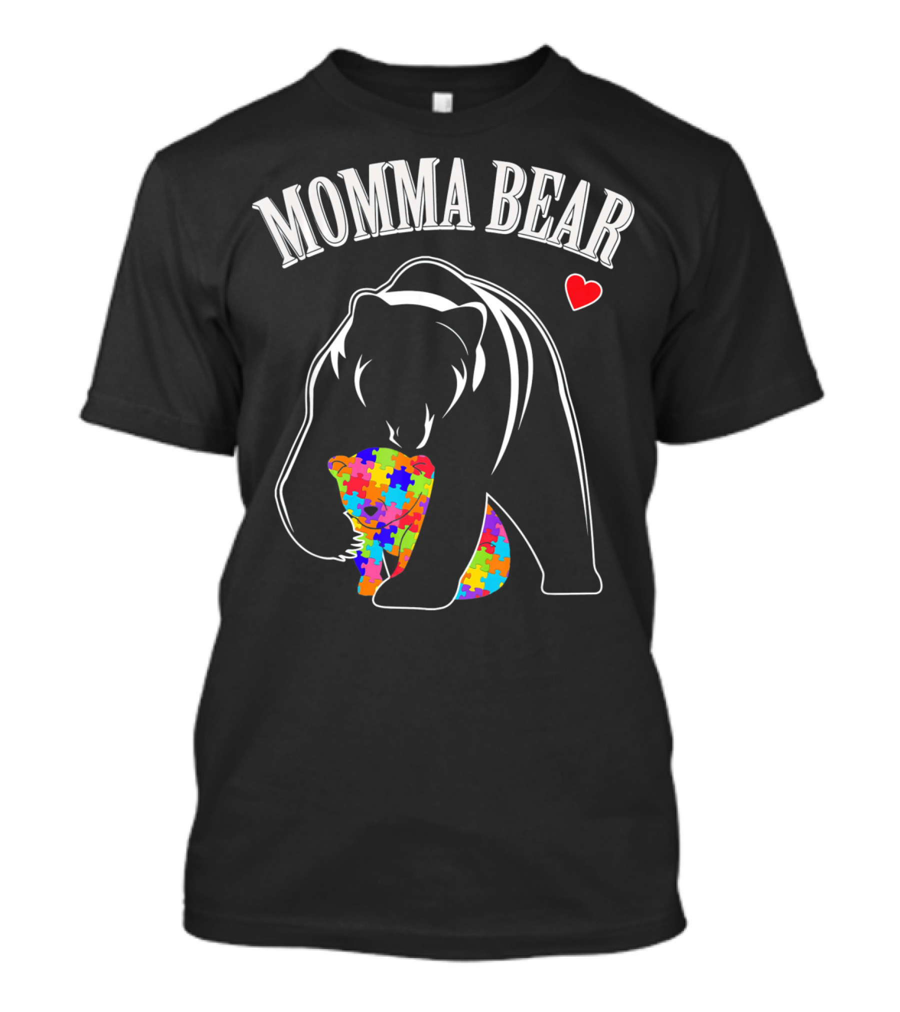Momma Bear Puzzle Heart Autism Awareness Love T-Shirt