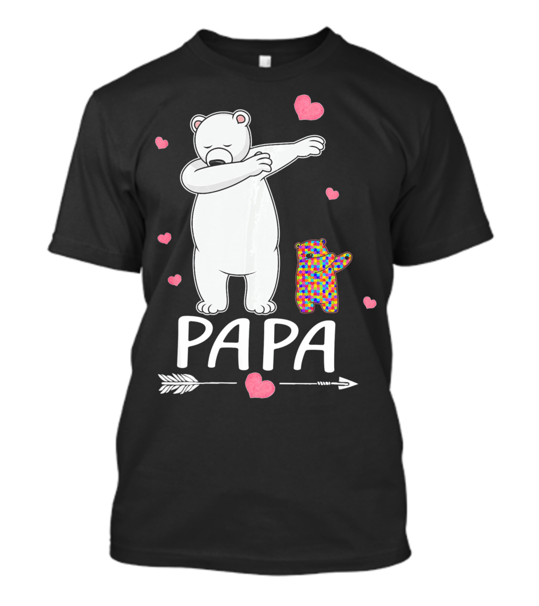 Papa Bear Dabbing With Autism Awareness Puzzle Bear And Hearts T-Shirt