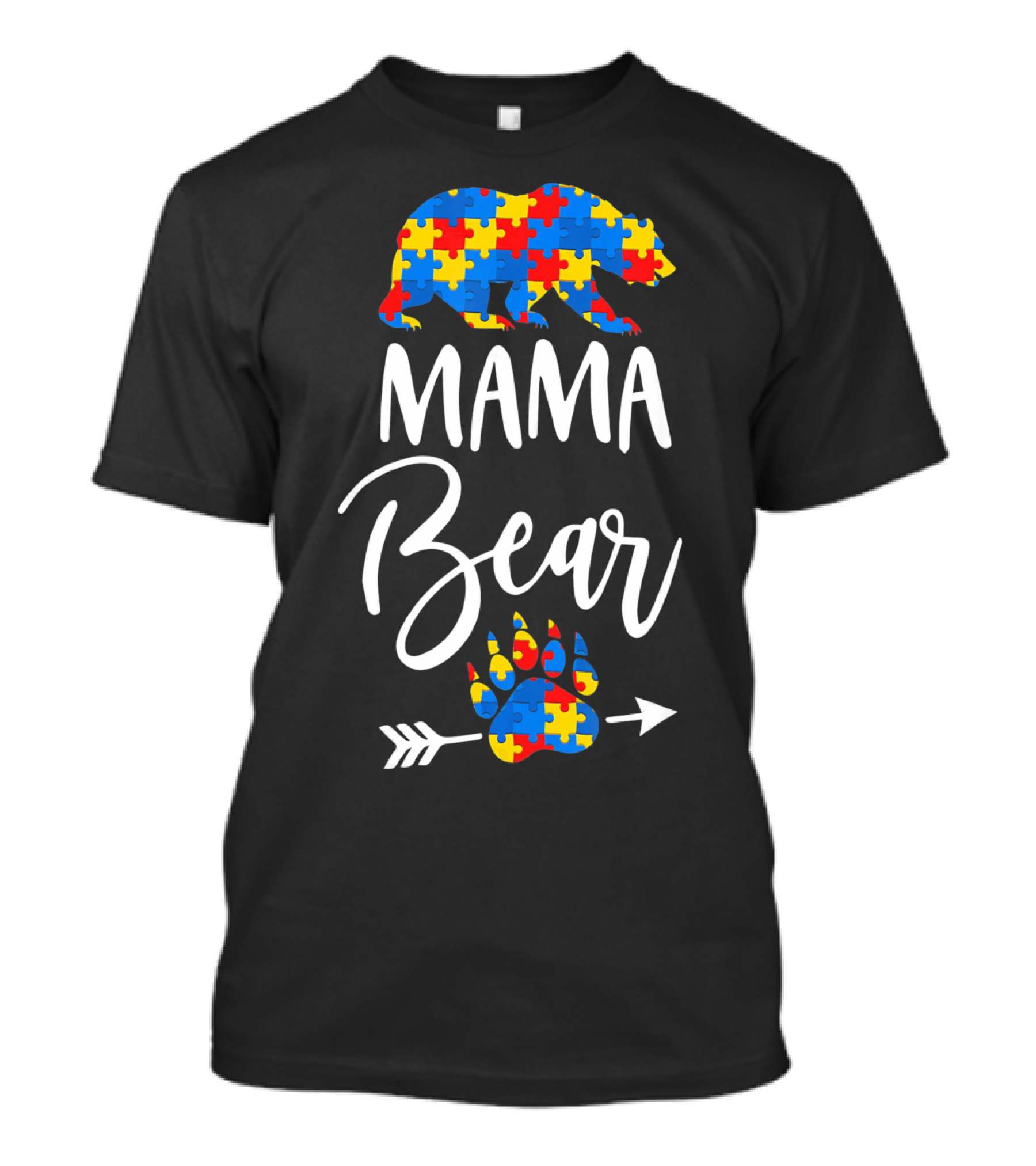 Mama Bear Autism Puzzle Pattern Paw Prints T-Shirt