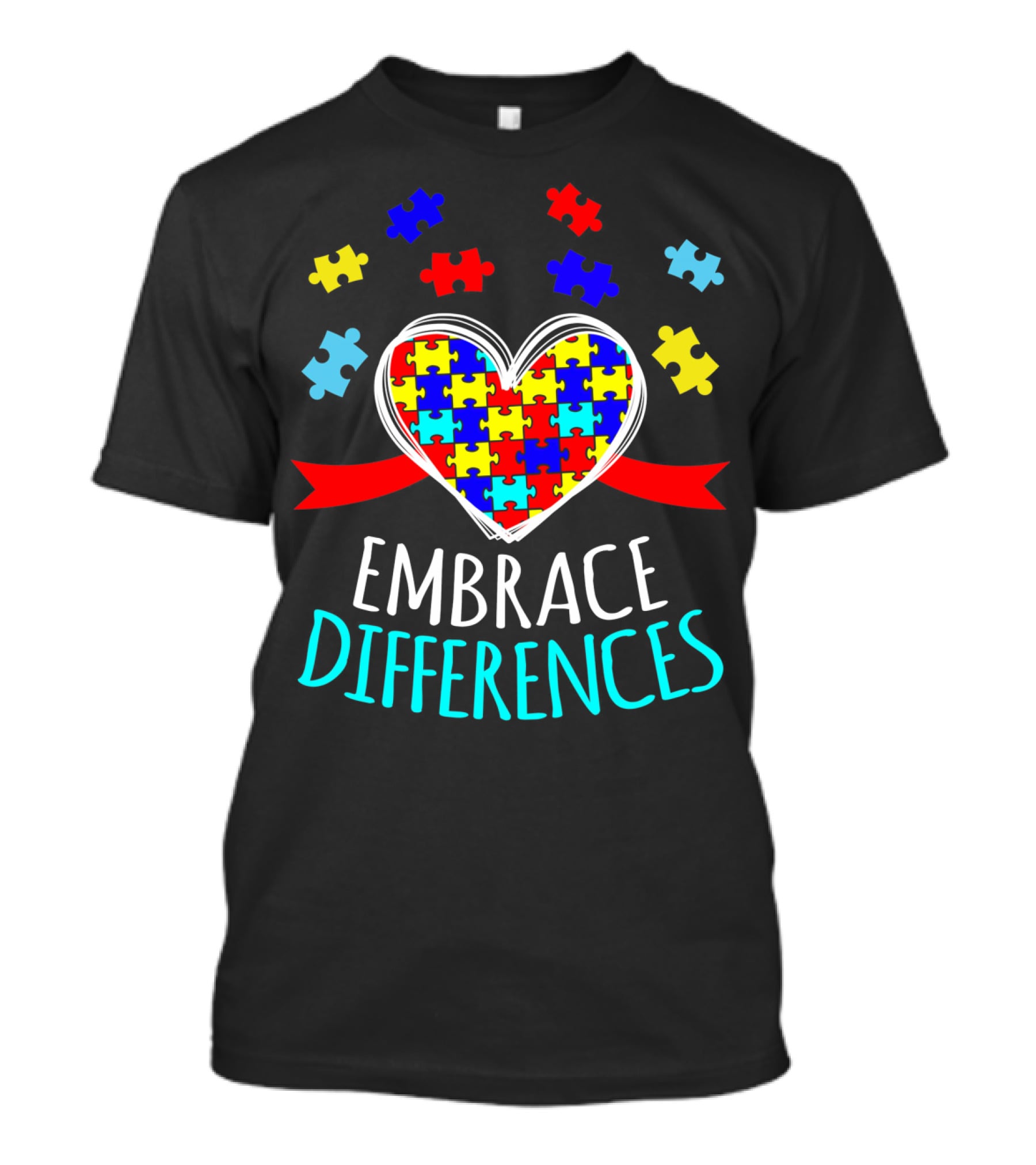 Embrace Differences Autism Awareness Heart Puzzle Pieces T-Shirt