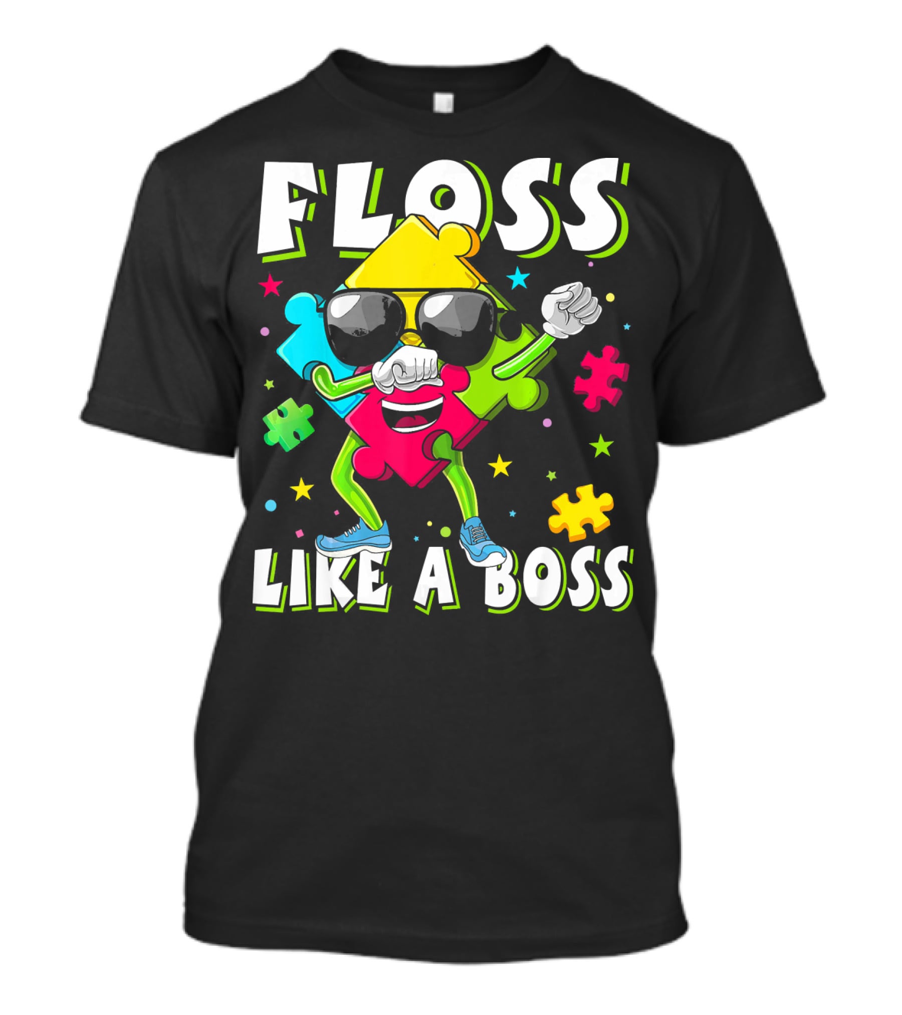 Floss Like A Boss Autism Awareness Puzzle Dance T-Shirt