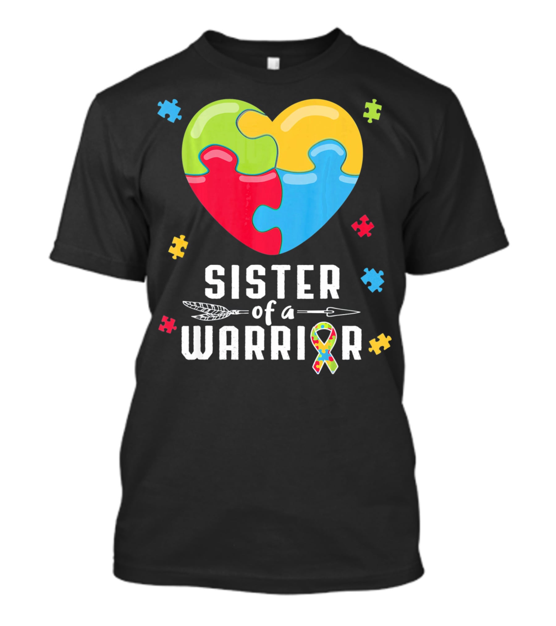 Sister Of A Warrior Autism Awareness Puzzle Heart T-Shirt