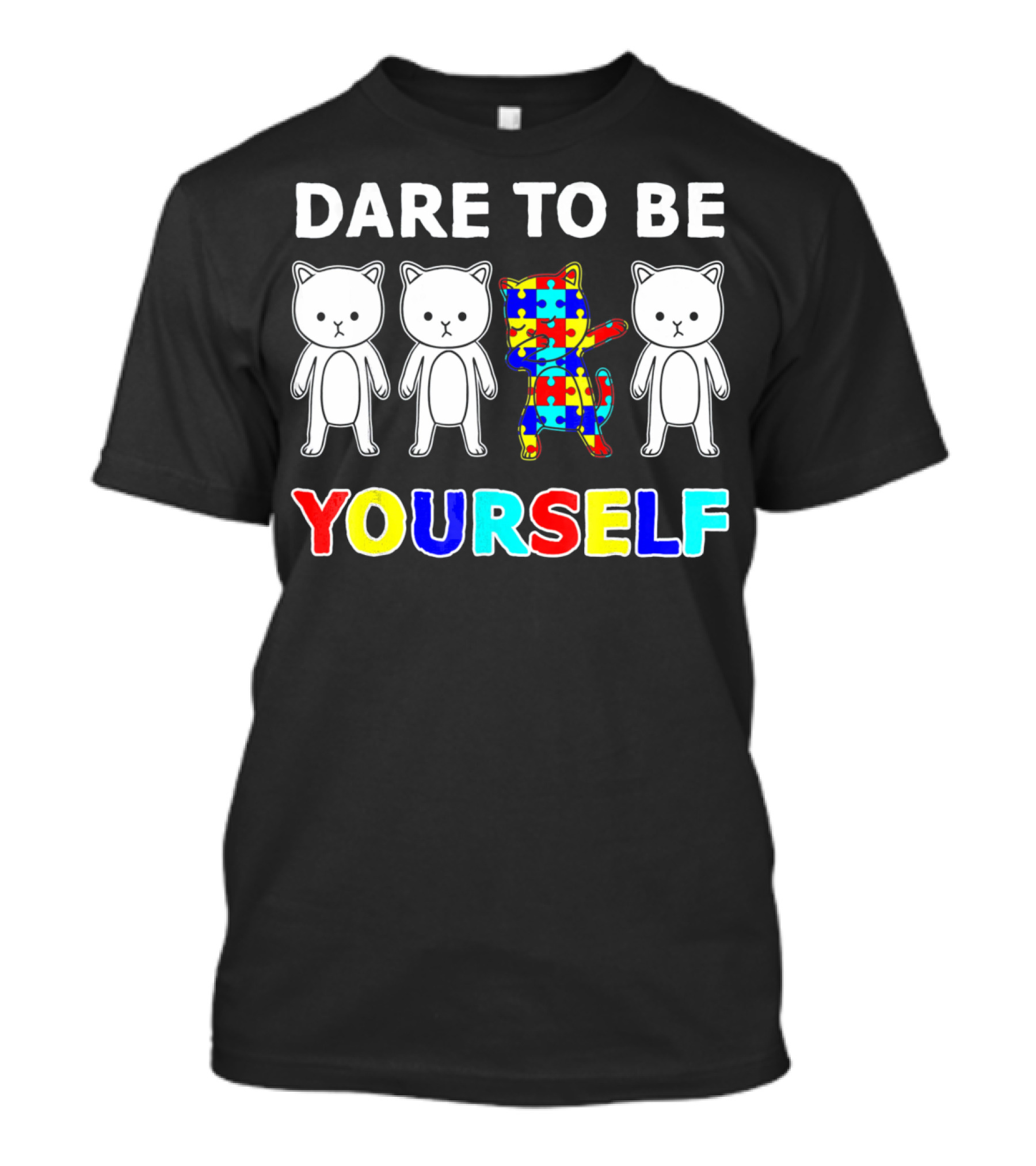 Dare To Be Yourself Cat Dabbing Autism Puzzle T-Shirt