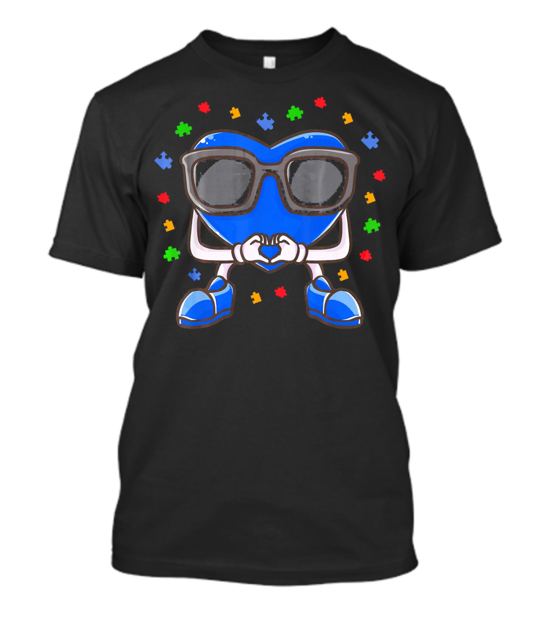 Autism Awareness Month Blue Heart Love Glasses Puzzle Pieces T-Shirt