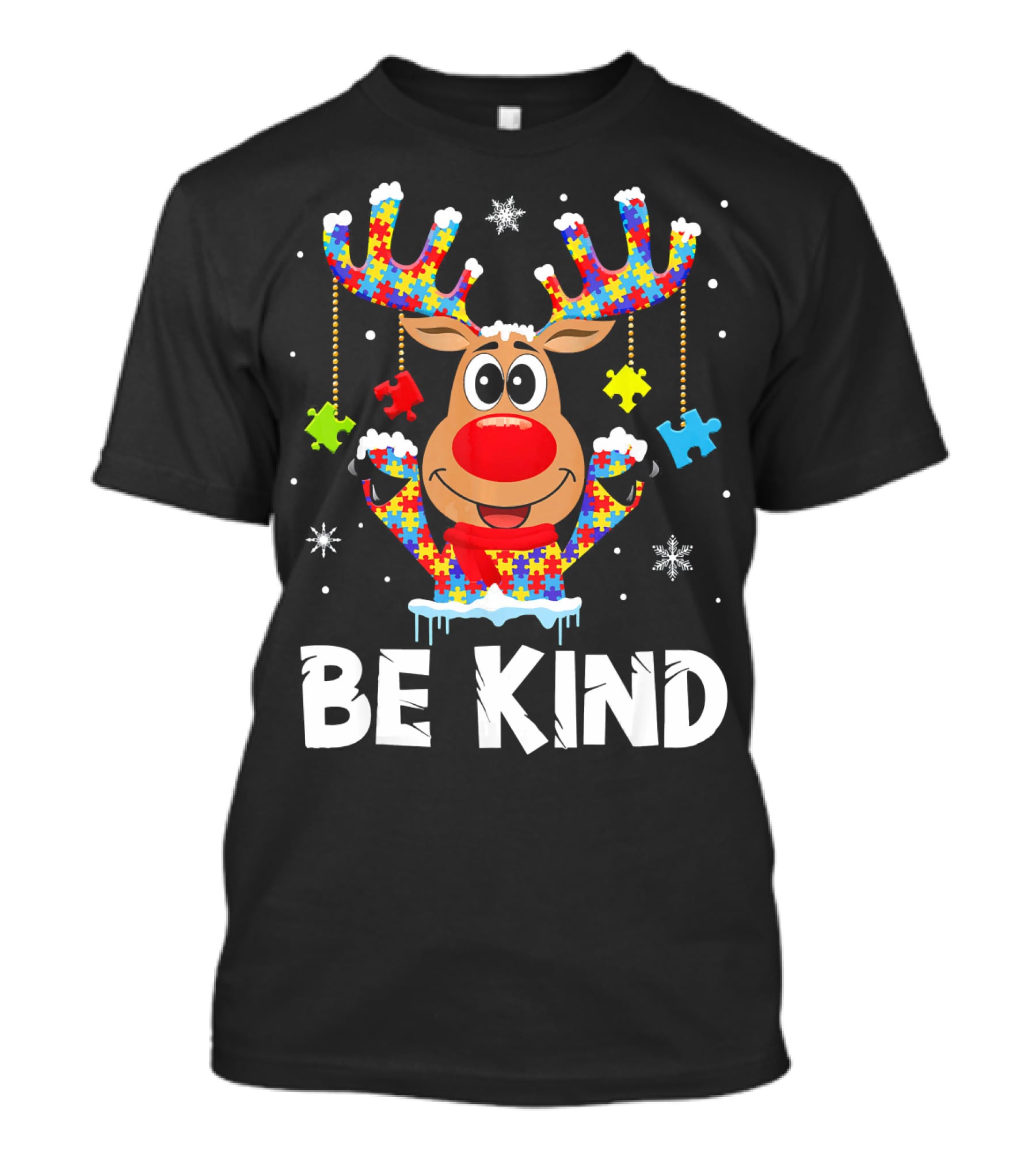 Be Kind Reindeer Puzzle Pieces Autism Awareness T-Shirt