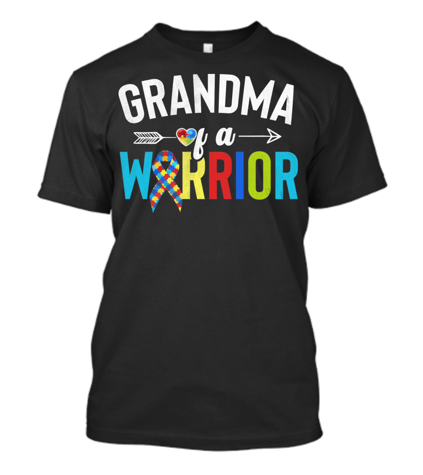 Grandma Of A Warrior Autism Heart Arrow Puzzle T-Shirt