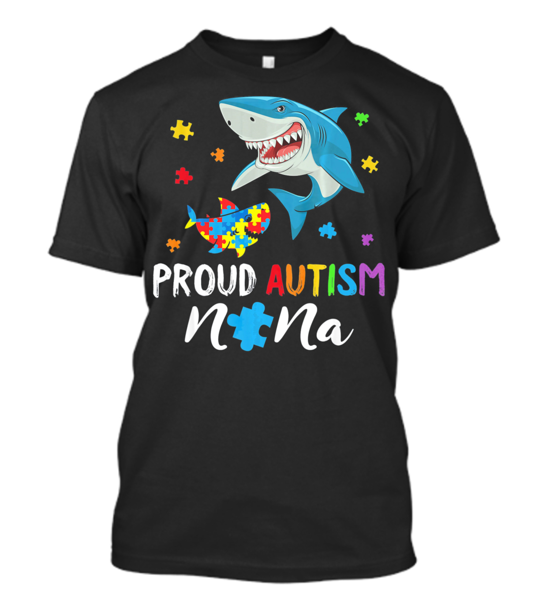 Proud Autism Nana Shark With Colorful Puzzle Pieces T-Shirt