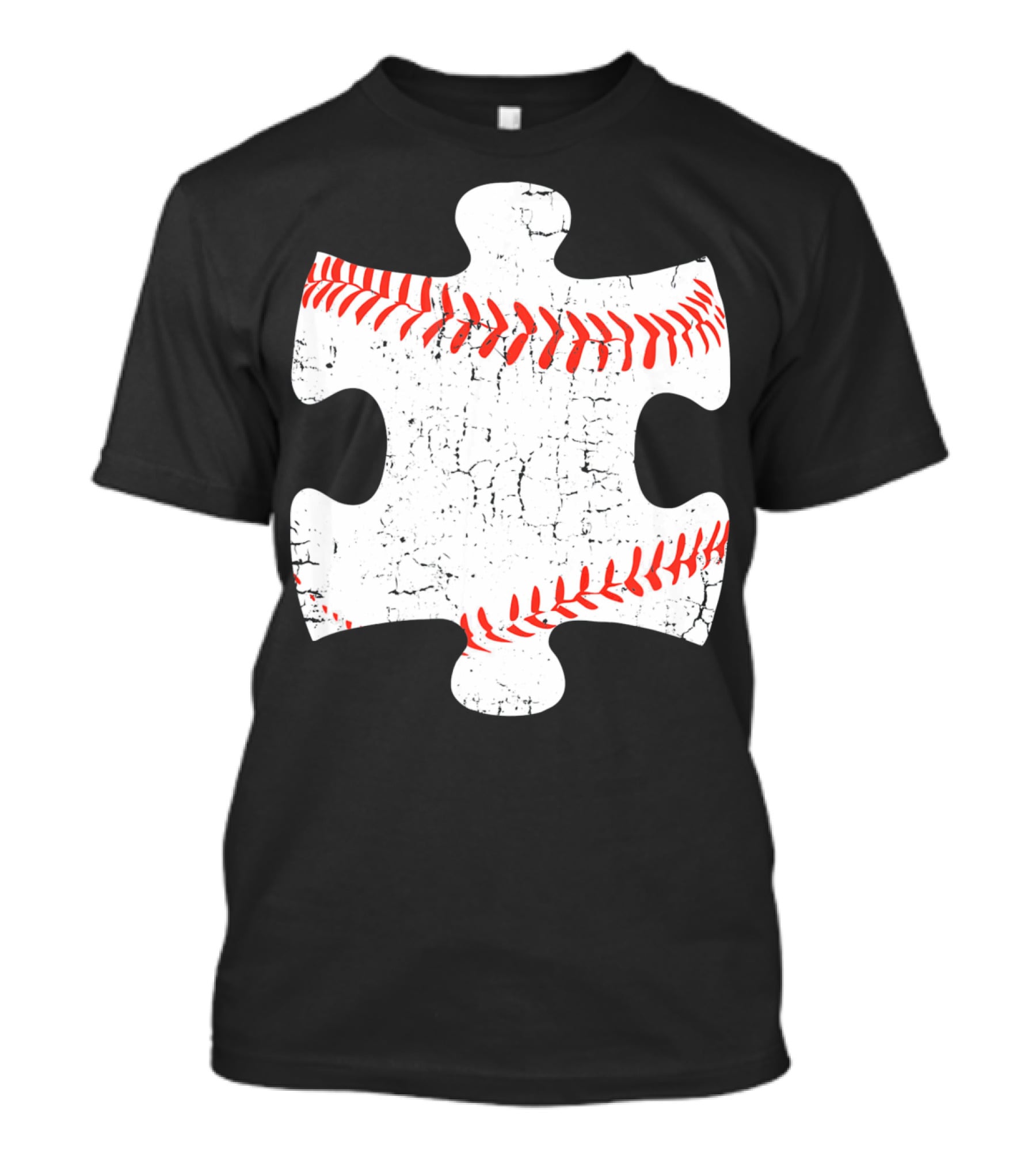 Baseball Stitch Puzzle Piece Autism Awareness T-Shirt