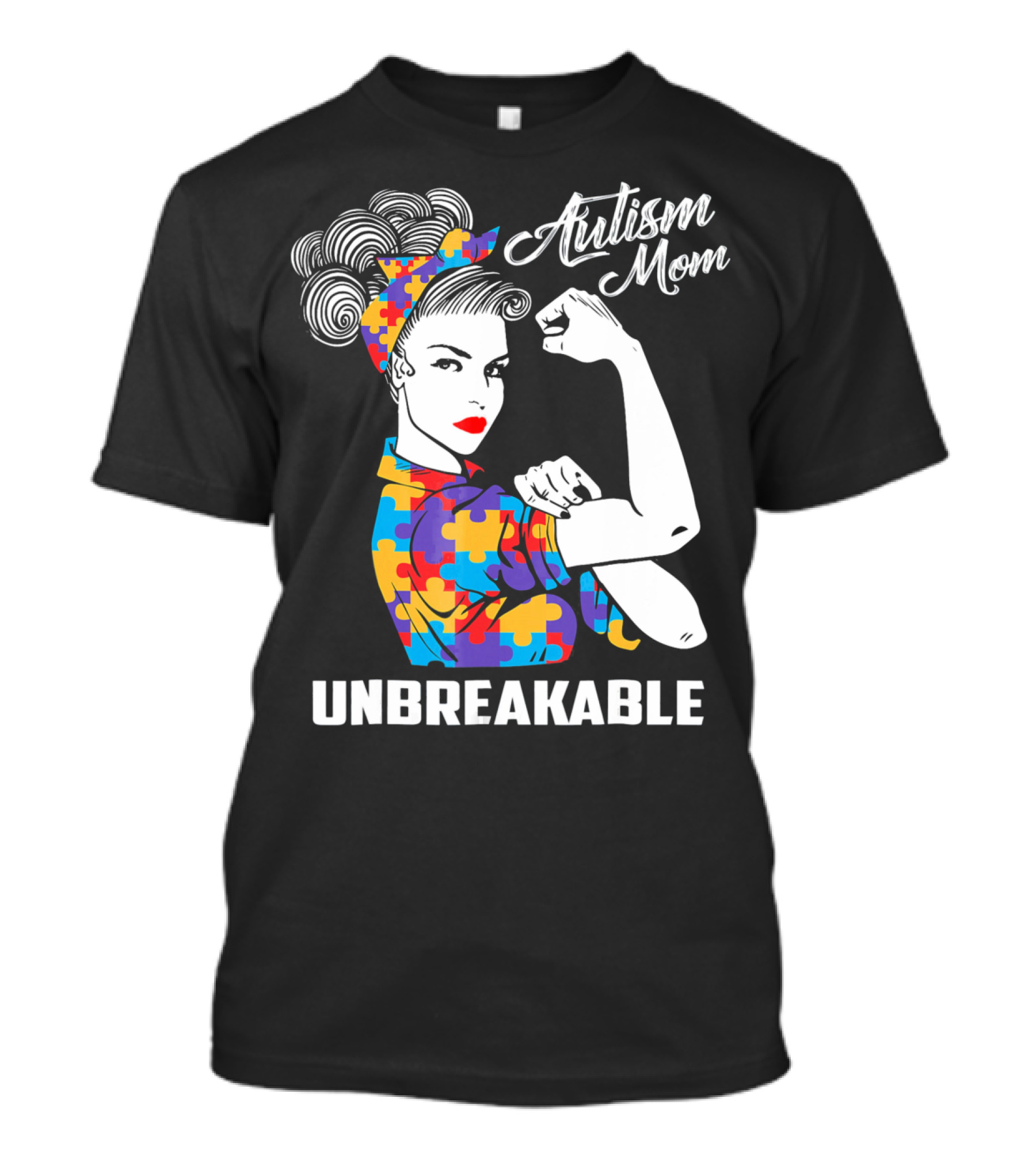 Autism Mom Unbreakable Puzzle Pattern Rosie The Riveter T-Shirt