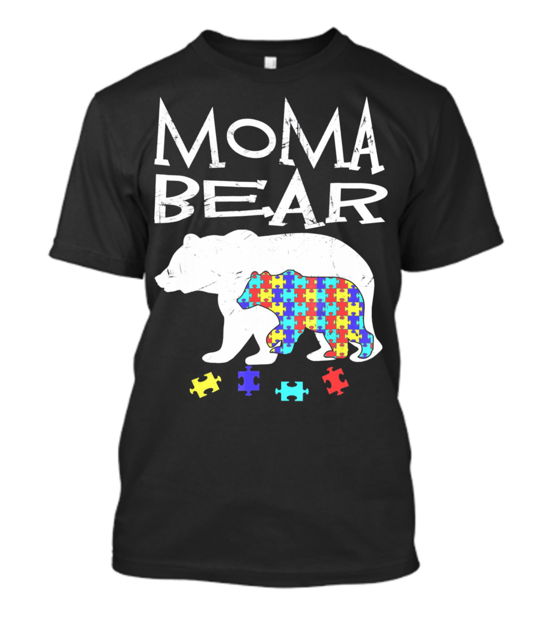 Moma Bear Autism Awareness Puzzle Piece T-Shirt