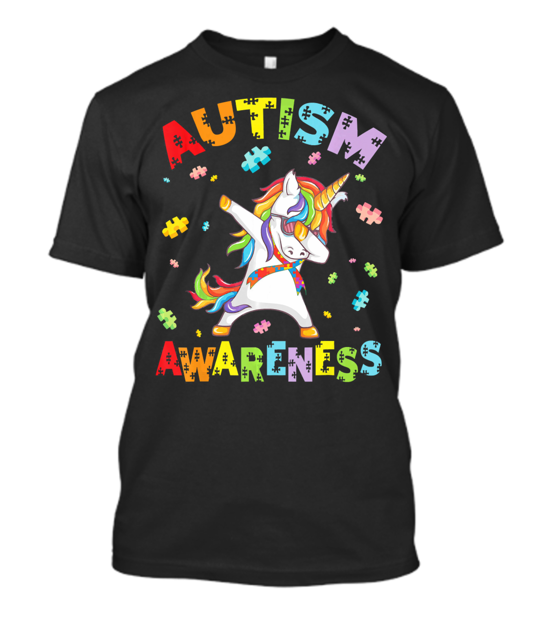 Autism Awareness Cute Unicorn Dabbing With Puzzle Pieces T-Shirt
