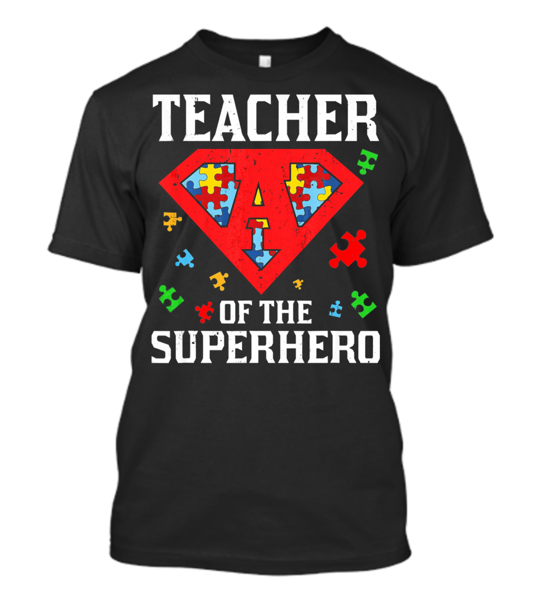 Teacher Of The Superhero With Puzzle Pieces Autism Awareness T-Shirt