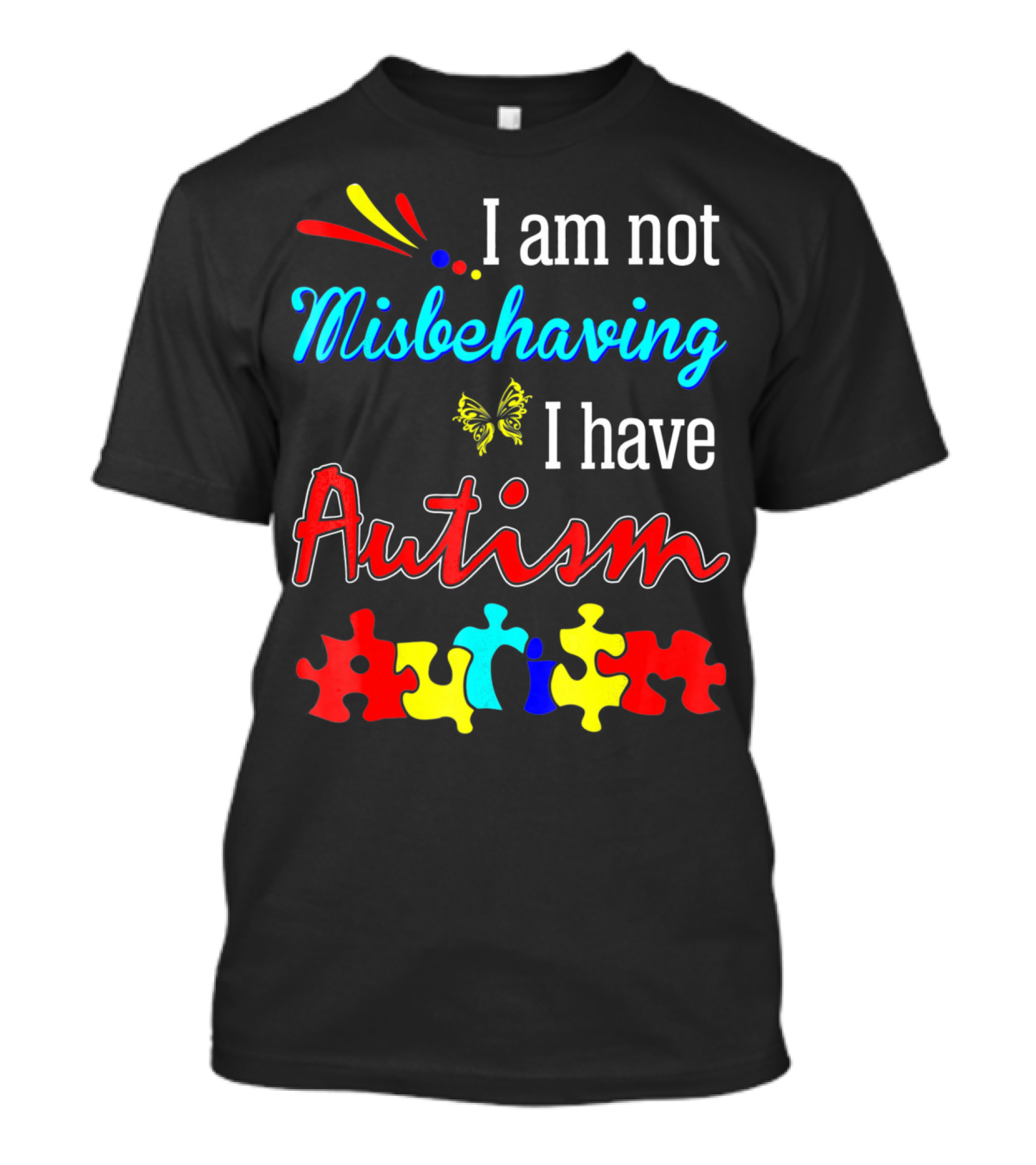 I Am Not Misbehaving I Have Autism Awareness With Colorful Puzzle Pieces And Butterfly T-Shirt