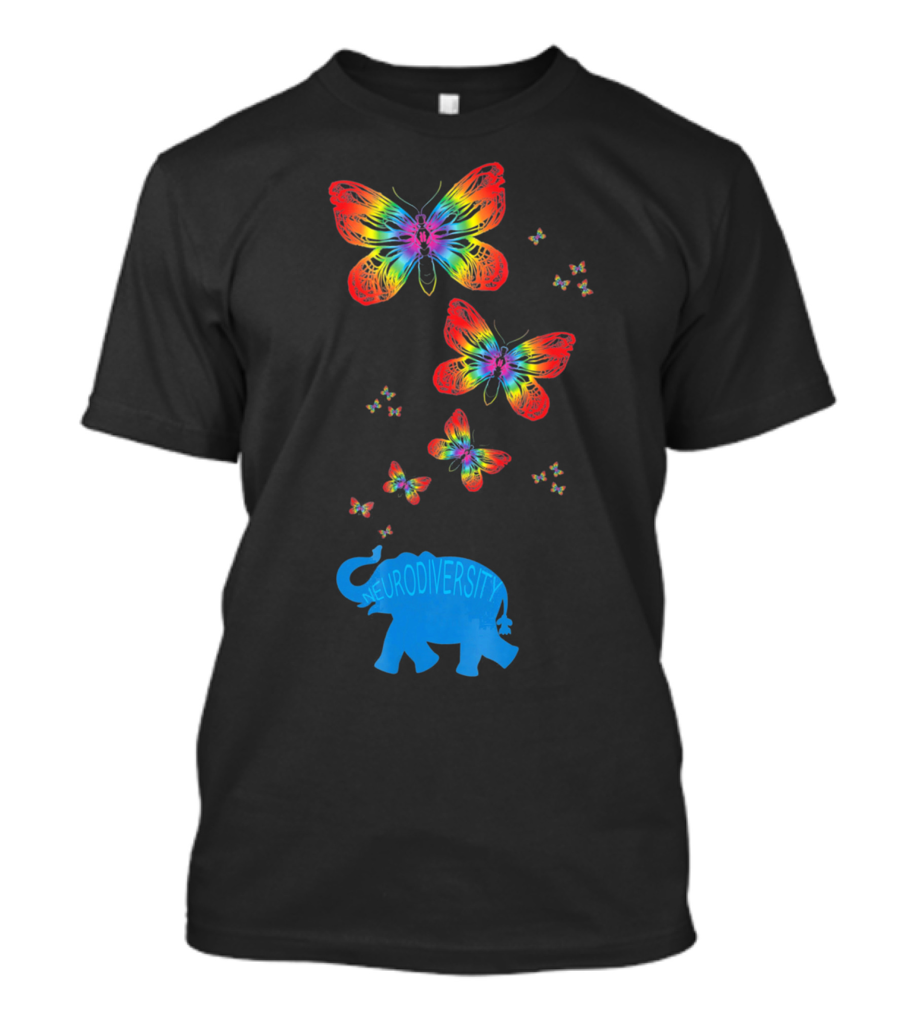 Neurodiversity Autism Elephant With Rainbow Butterflies T-Shirt