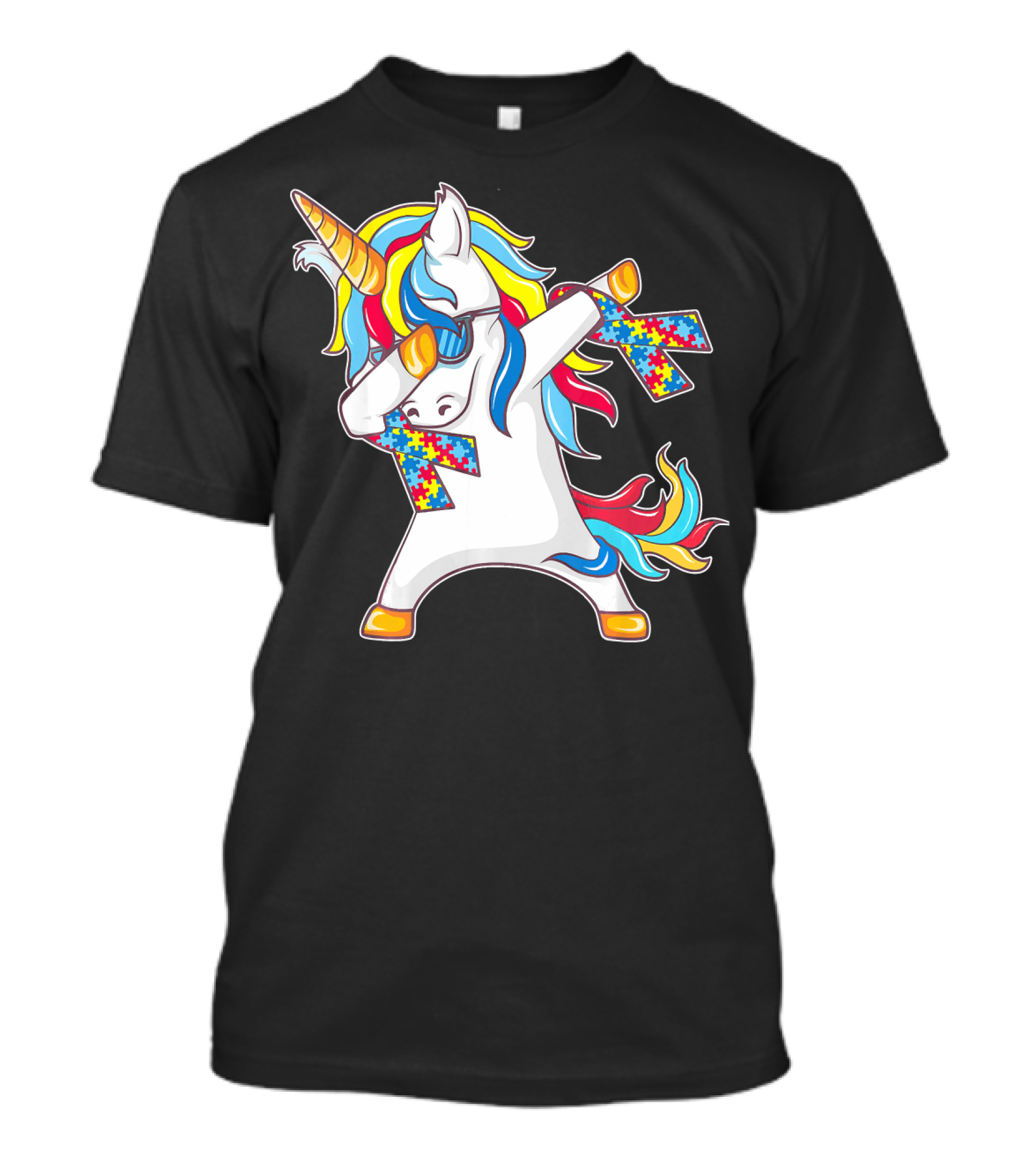 Autism Awareness Unicorn With Colorful Puzzle Dabbing Pose T-Shirt