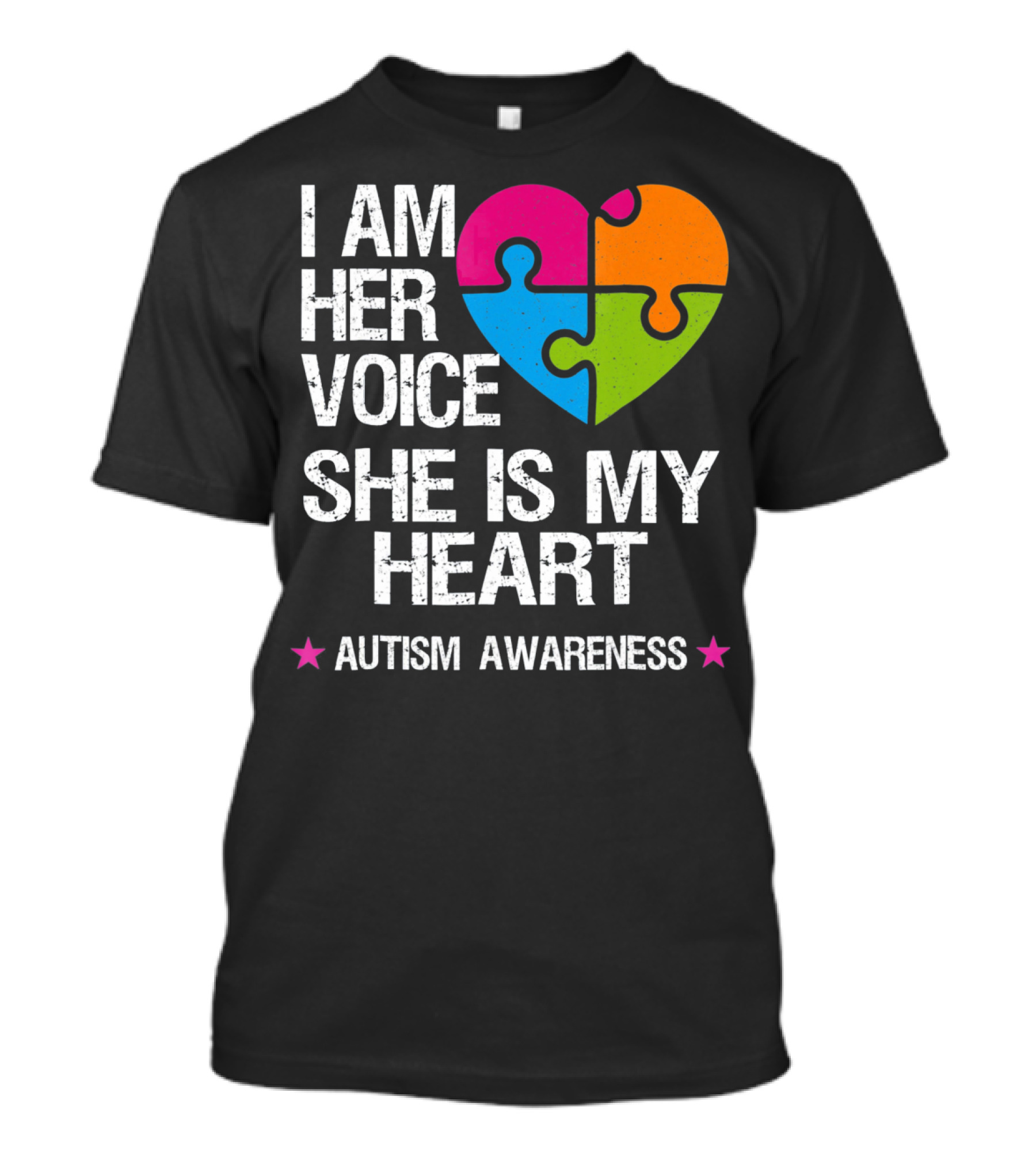 I Am Her Voice She Is My Heart Autism Awareness Puzzle Heart T-Shirt