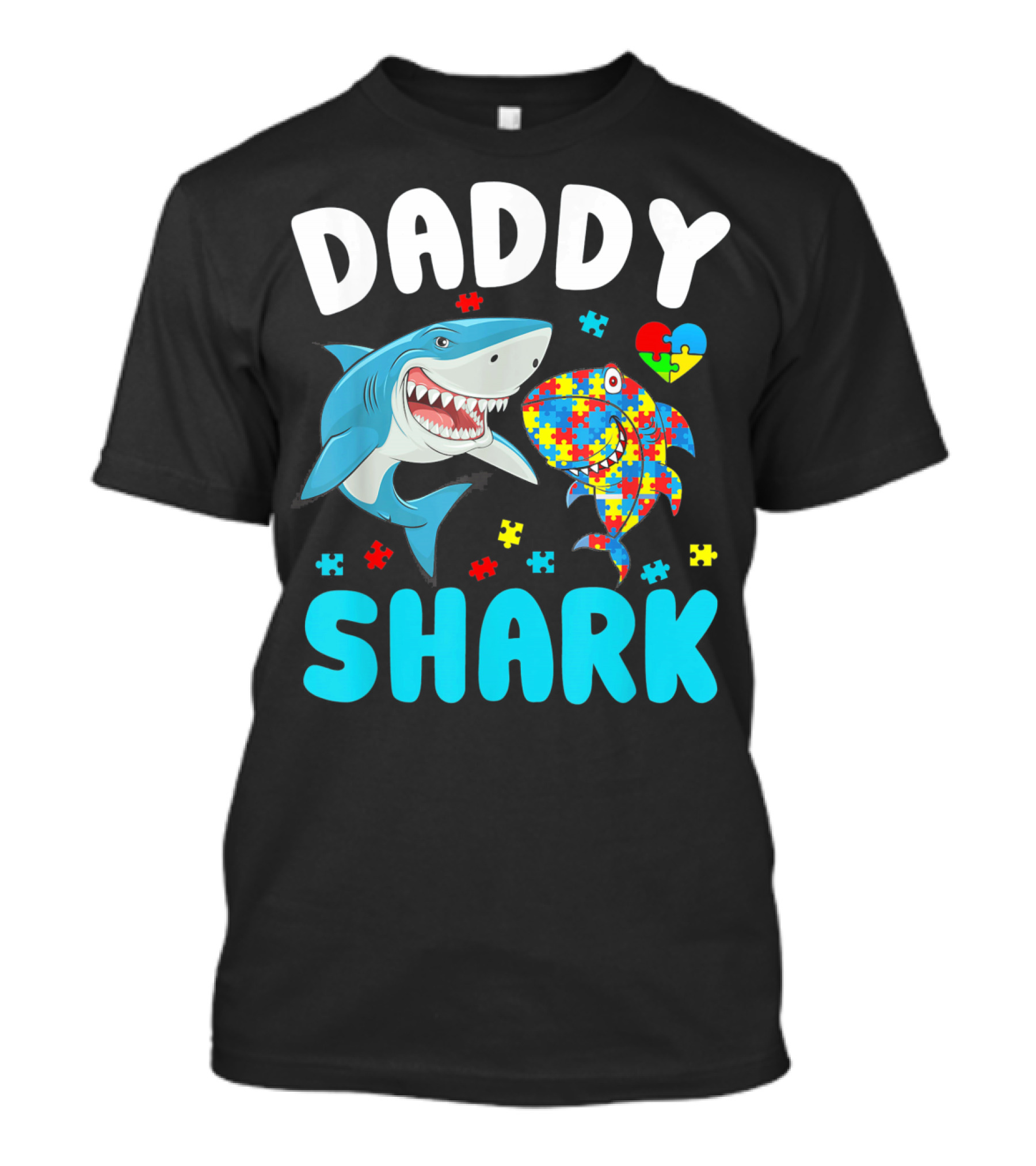 Daddy Shark Autism Awareness Puzzle Heart T-Shirt
