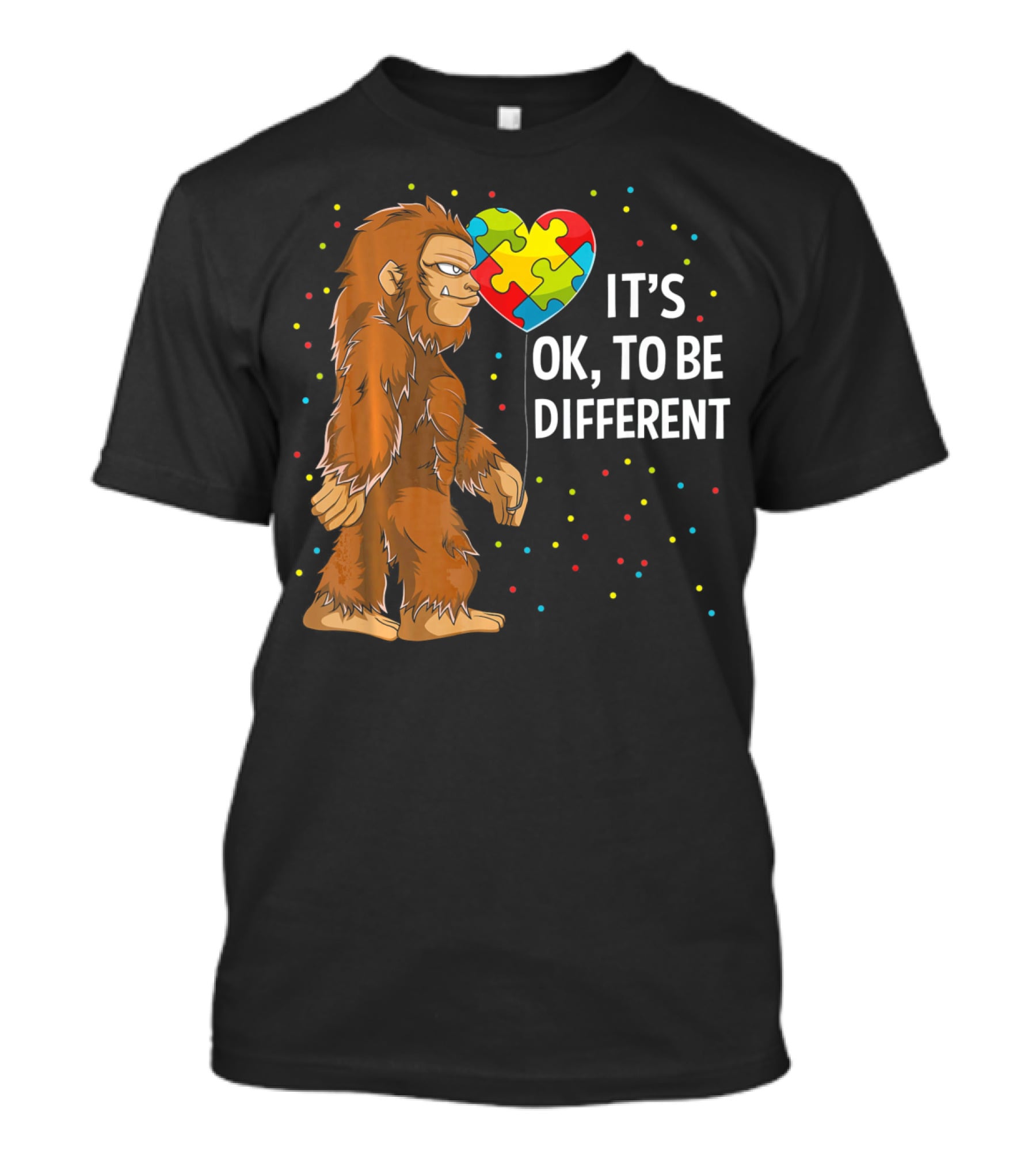 Autism Awareness Bigfoot Heart Puzzle It's OK To Be Different T-Shirt