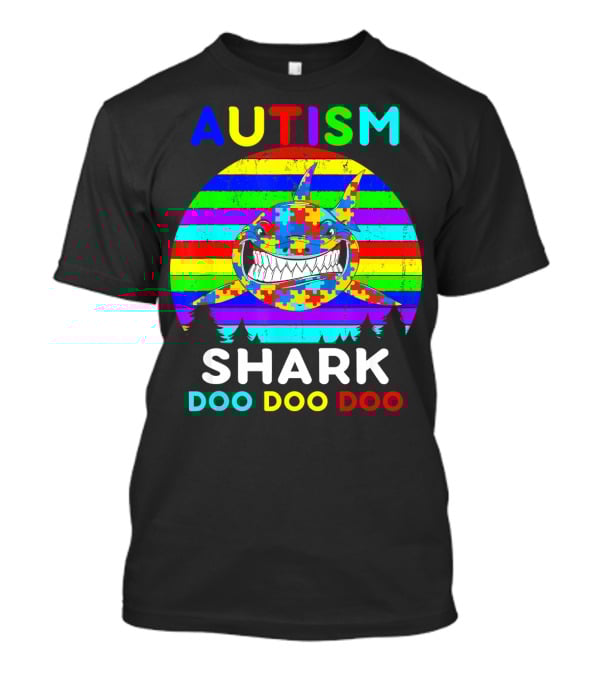 Autism Shark Doo Doo Doo Puzzle Piece Rainbow Awareness T-Shirt