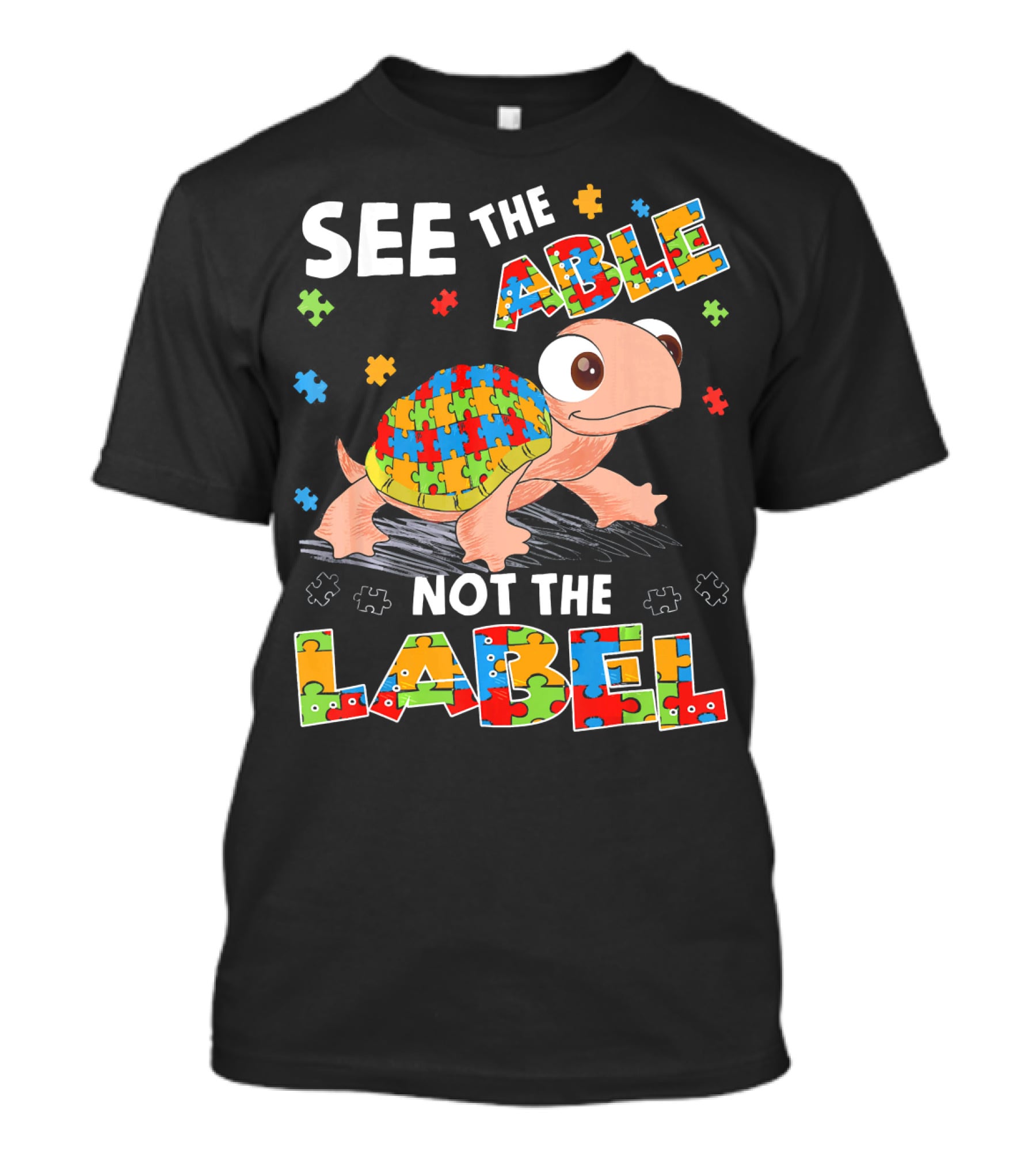 See The Able Not The Label Autism Puzzle Turtle T-Shirt
