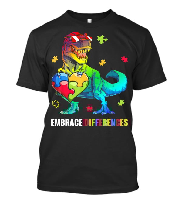 Embrace Differences Dinosaur Holding Heart Puzzle Pieces T-Shirt