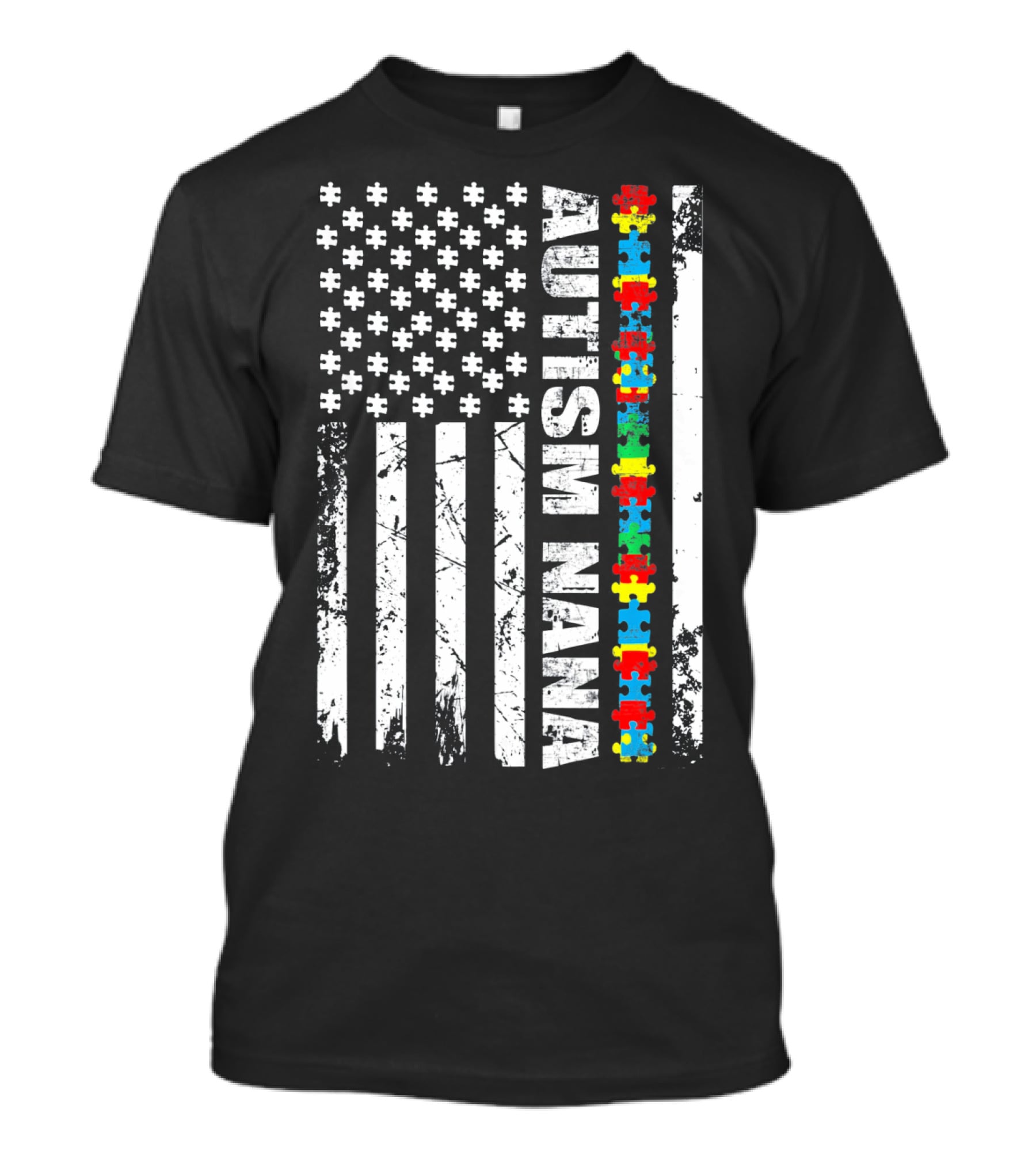Autism Nana American Flag Puzzle Pieces Autism Awareness T-Shirt
