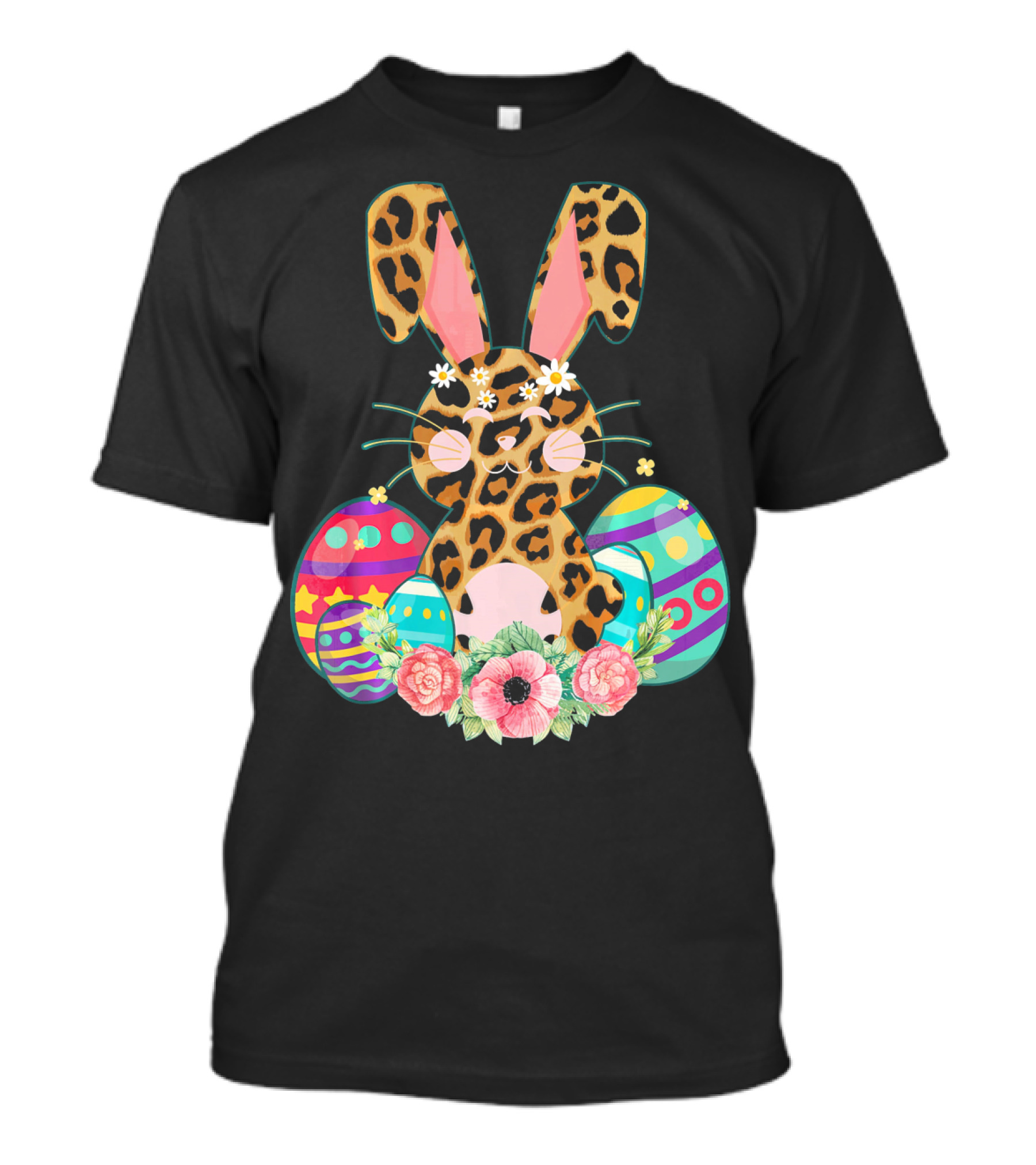 Bunny Leopard Print Floral Cute Easter Eggs T-Shirt