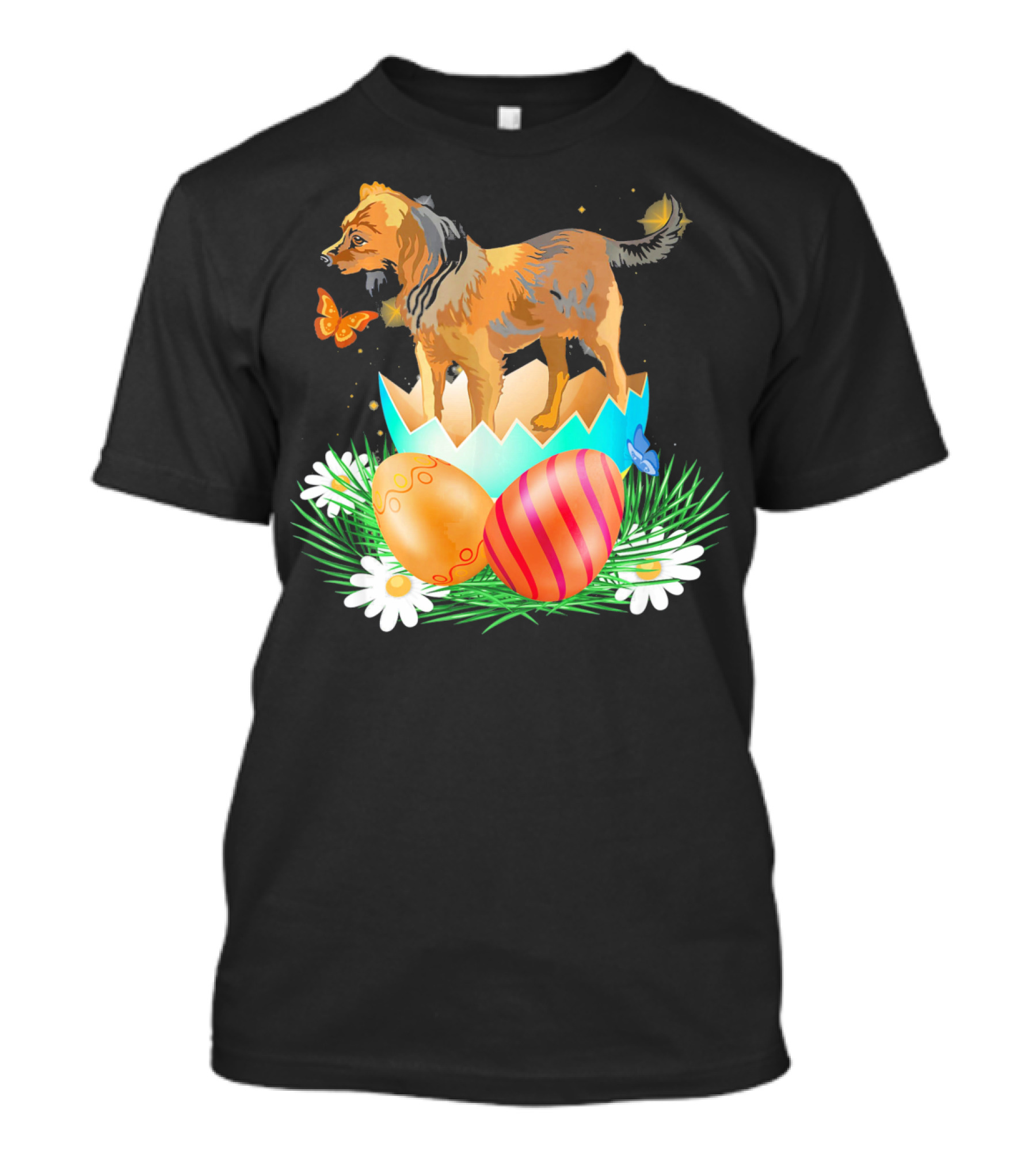 Easter Day Russian Toy With Bunny And Eggs On Grass With Flowers And Butterflies T-Shirt