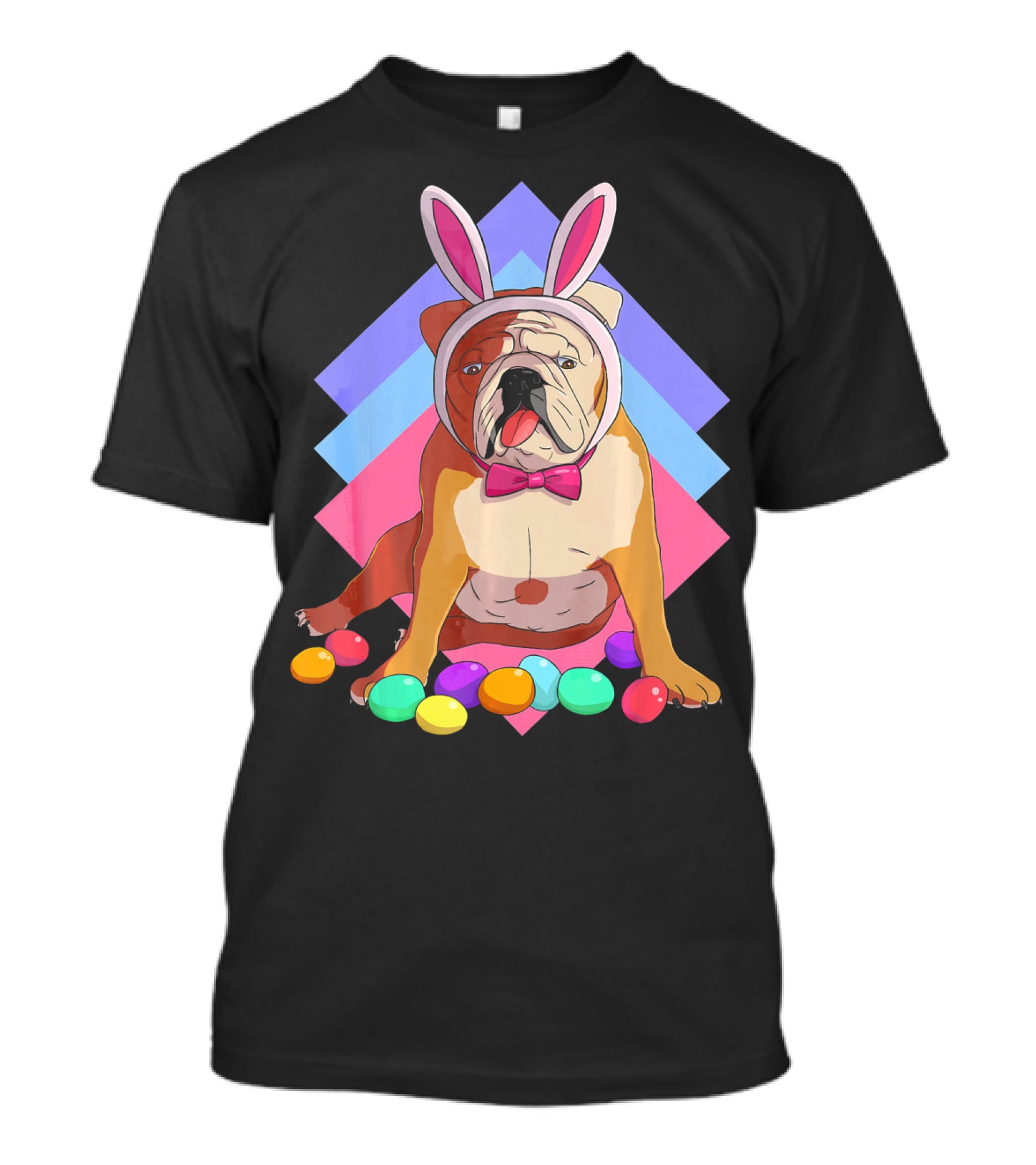 Easter Eggs Bulldog With Bunny Ears And Bowtie T-Shirt