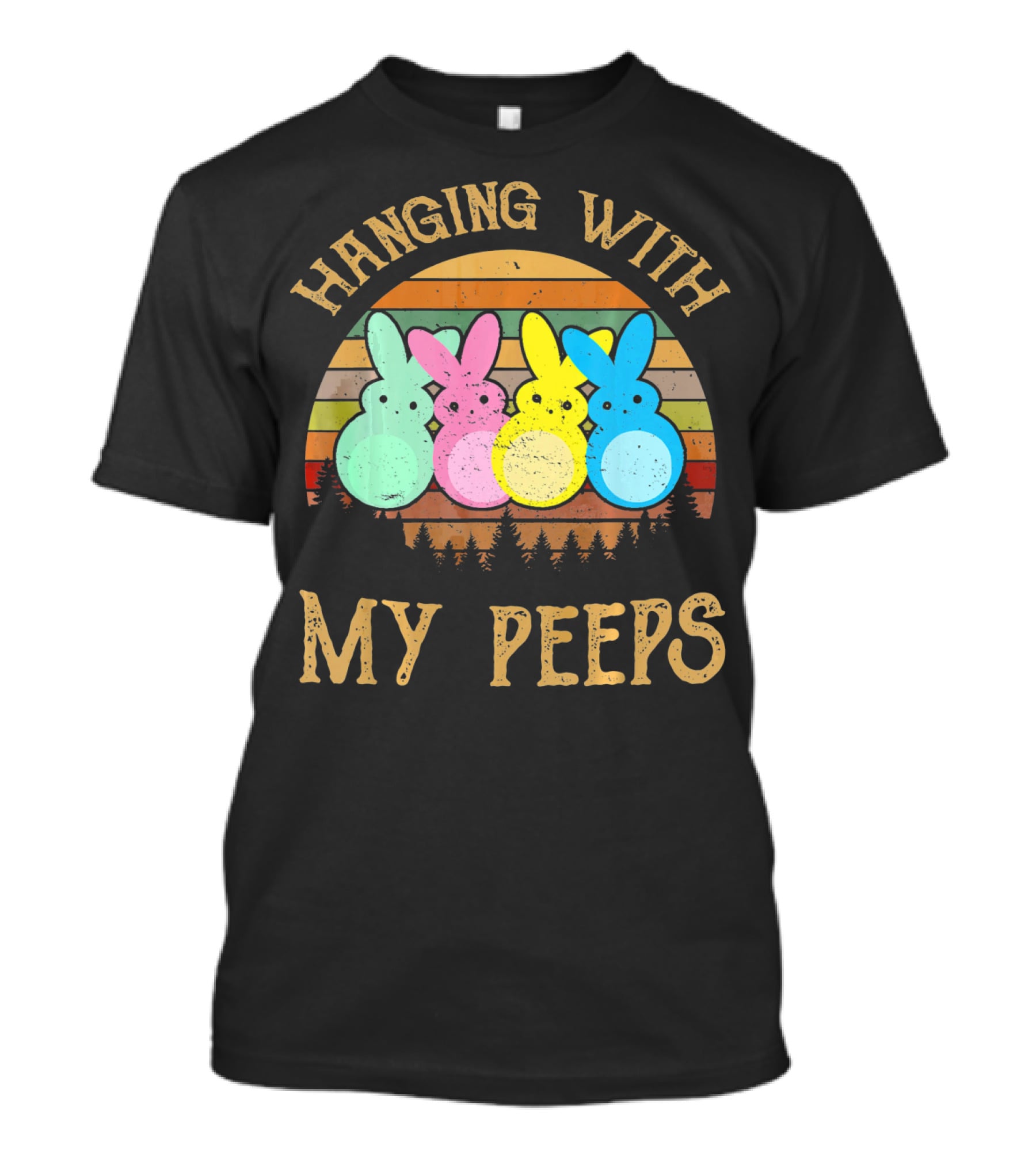 Hanging With My Peeps Vintage Easter Bunnies Retro Sunset T-Shirt
