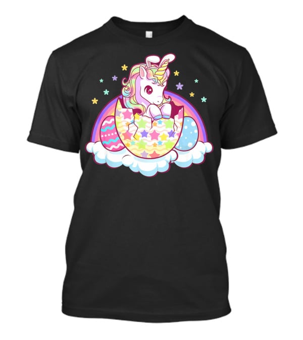 Easter Unicorn Hatching From Egg With Rainbow And Stars T-Shirt