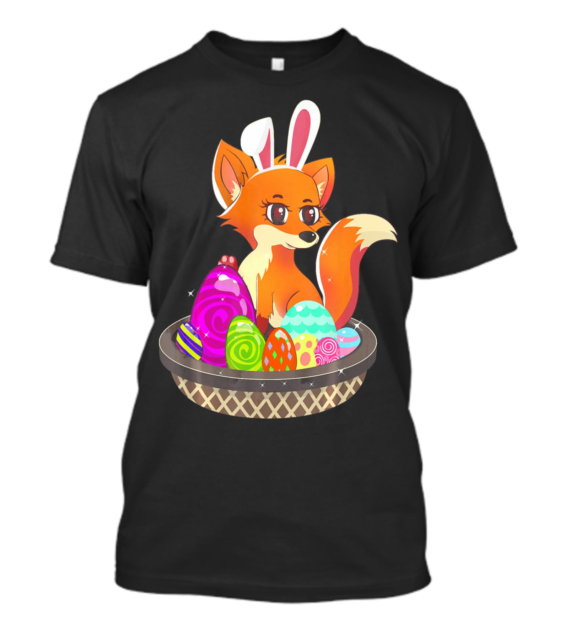 Easter Foxy Fox With Bunny Ears In Basket Of Colorful Eggs T-Shirt